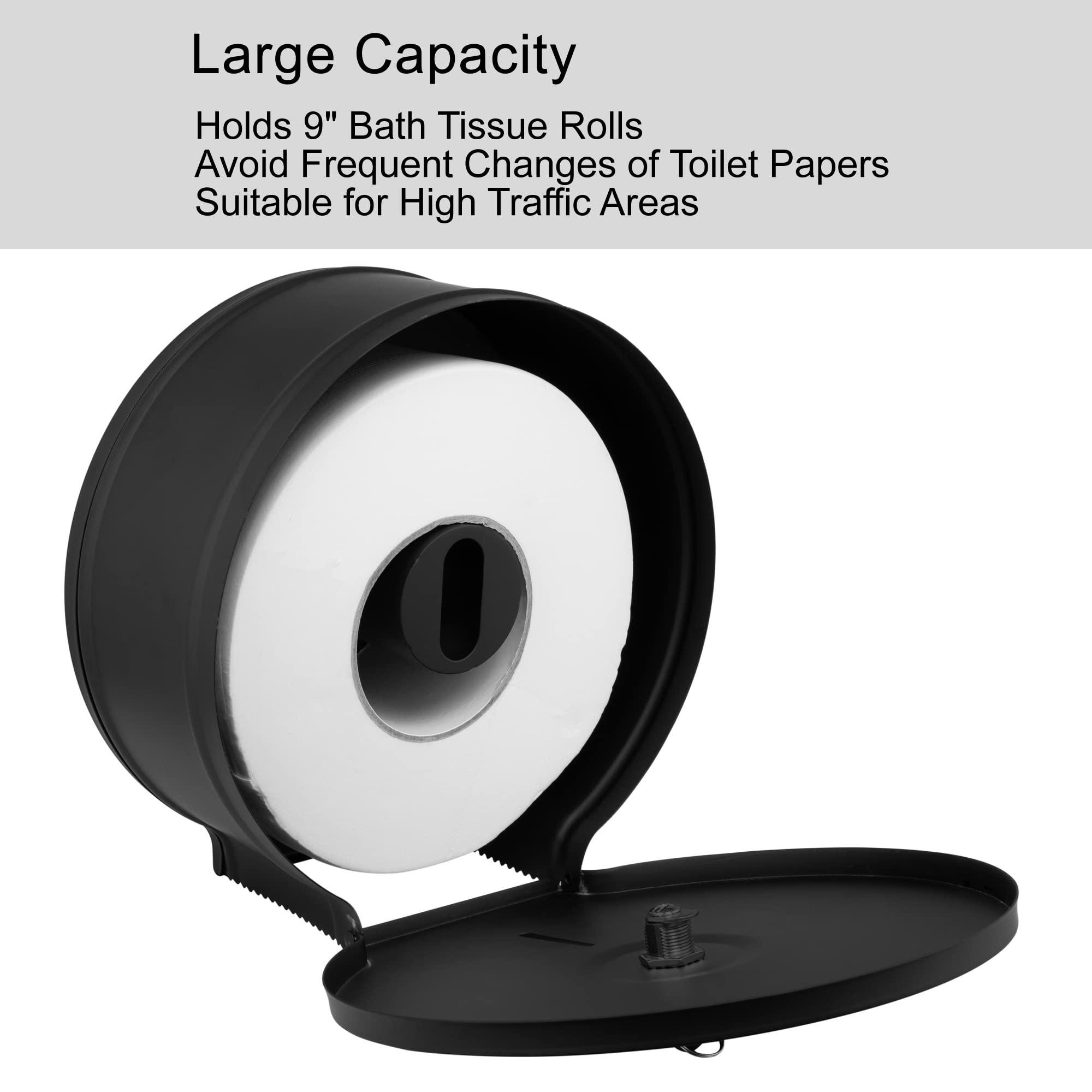 VANNSOO Commercial Jumbo Toilet Paper Dispenser, Wall Mount Stainless Steel 9 Inch Roll Toilet Paper Holder Bath Tissue Dispenser with Lock Key (Black) - Image 5
