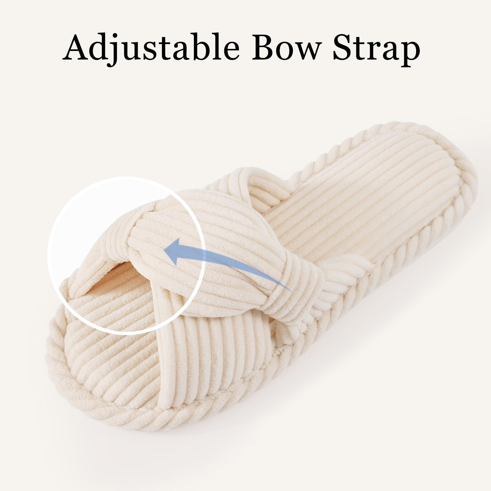 Evshine Summer House Slippers for Women Corduroy Cross Bow Indoor Slippers Open Toe Slip On Bedroom Shoes with Memory Foam - Image 3