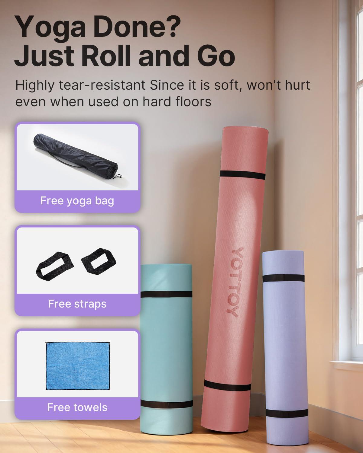 YOTTOY Large Yoga Mat (75 * 52 * 1/2inch),Extra Wide TPE Exercise Mat,Non-Slip Workout Mat for Pilates, Fitness, Barefoot, Home Gym Studio with Strap and Towel - Image 6