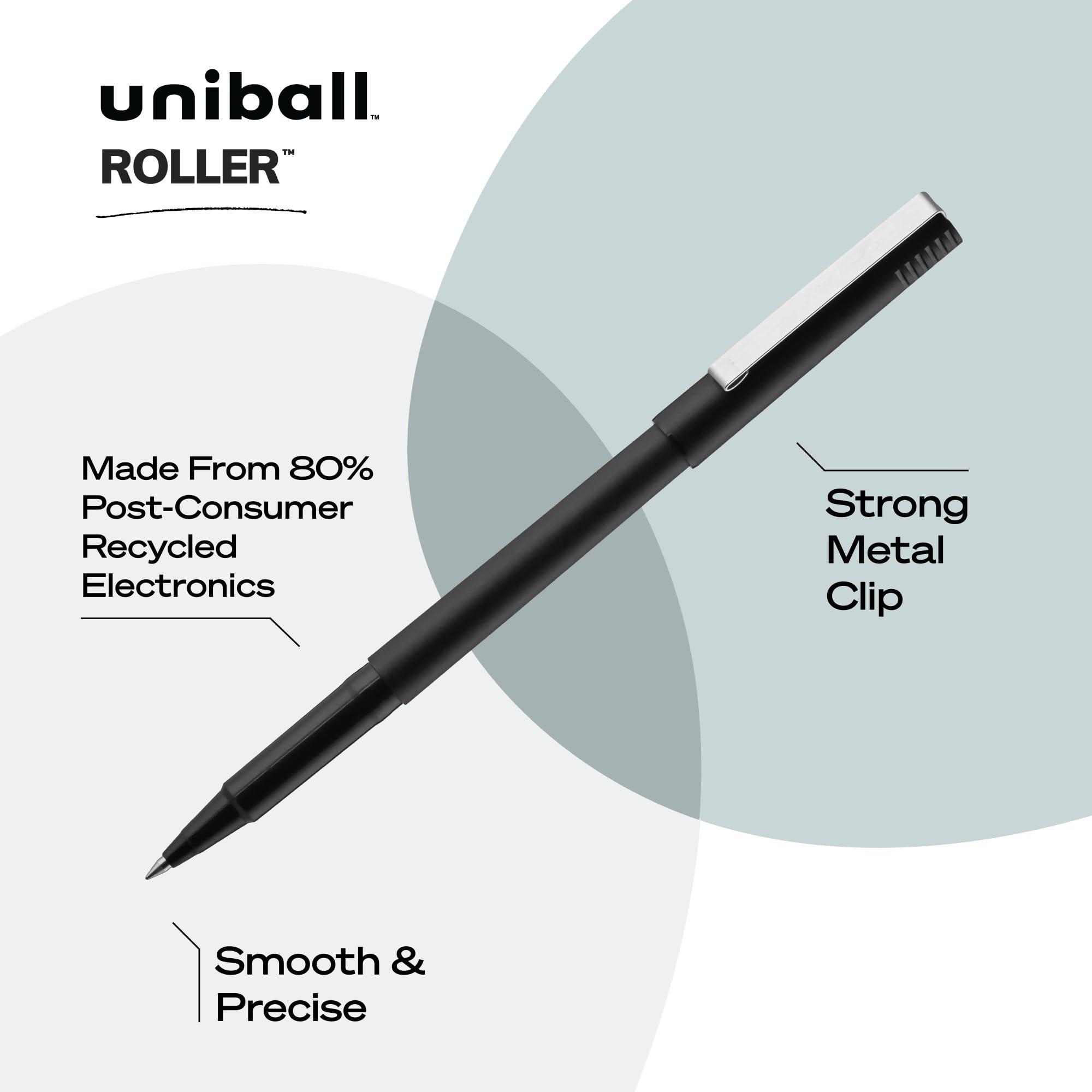 uniball Roller Ball Pen, Stick, Micro 0.5 Mm, Black Ink, Black Matte Barrel, Dozen - Image 4