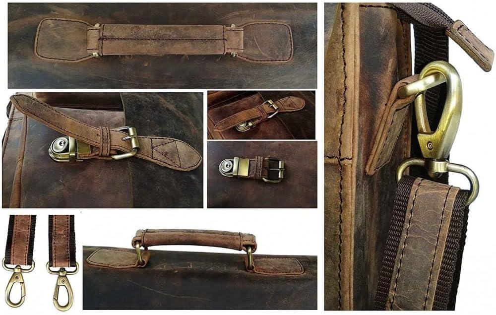 cuero Retro Brown Laptop Messenger Bag Office Briefcase Crossbody Travel Bag For Men And Women Bag Office Laptop Bag - Image 6