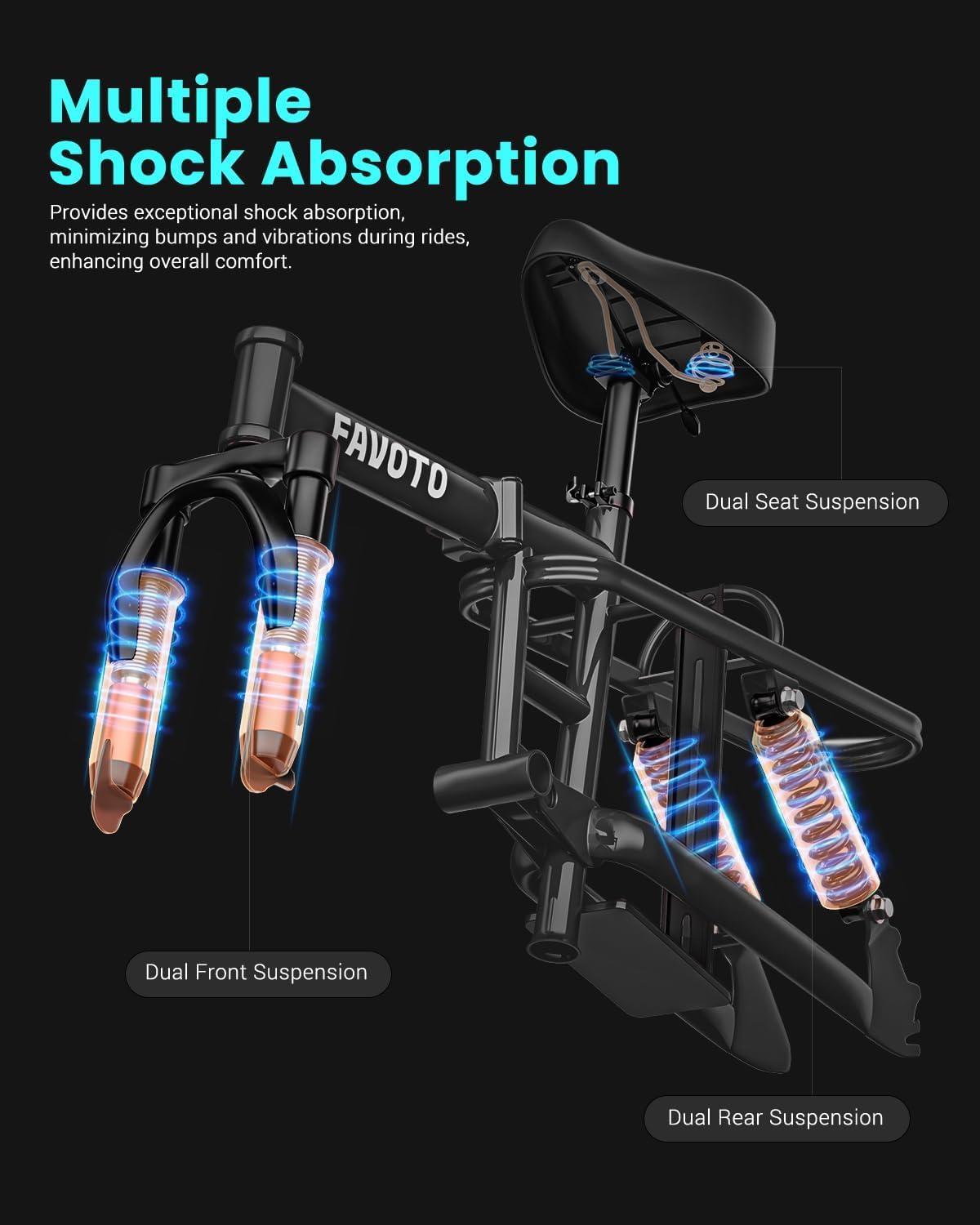 Favoto Folding Electric Bike with Removable 499Wh Battery - 400W Power(Peak 600W Brushless Motor) 48V, Multiple Suspension Foldable Ebike,3-Speed, Mini E Bikes 14" Tires for Adults/Teens - Image 3
