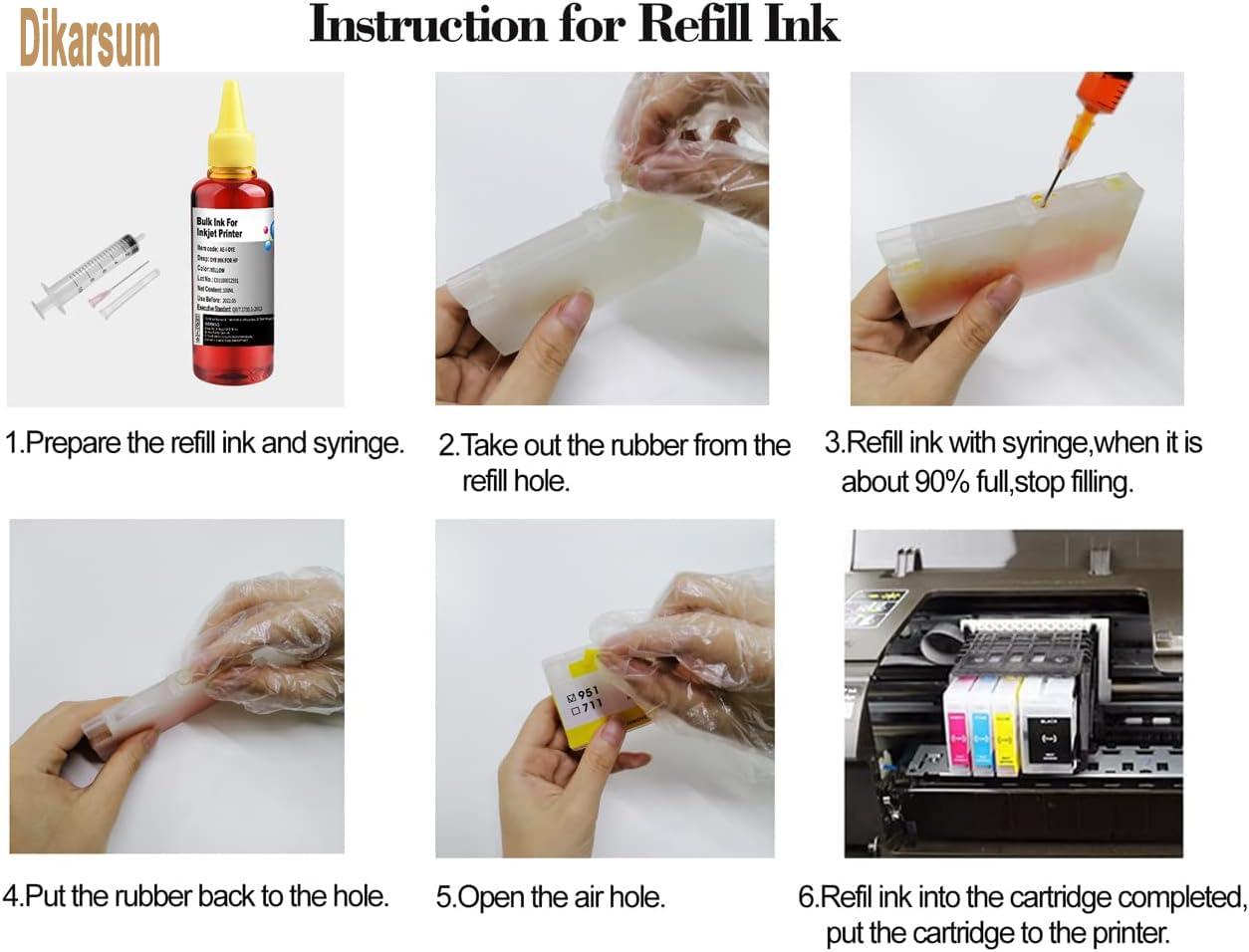 Dikarsum Refill Ink Kit for HP 60 61 62 63 94 95 96 564 920 901 902 932 933 934 940 950 951 952 Inkjet Printer Cartridges for Refillable Ink Cartridges CISS System with 4 Free Syringe(100ML 3BK C M Y) - Image 6