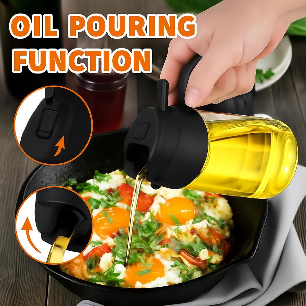 SAHAL EDGE MART 2025 New 2-in-1 Olive Oil & Vinegar Sprayer & Dispenser - 16oz Glass Bottle with Adjustable Nozzle | Refillable Non-Drip Spray Bottles for Cooking, BBQ, Salad & Air Fryer - Black - Image 3