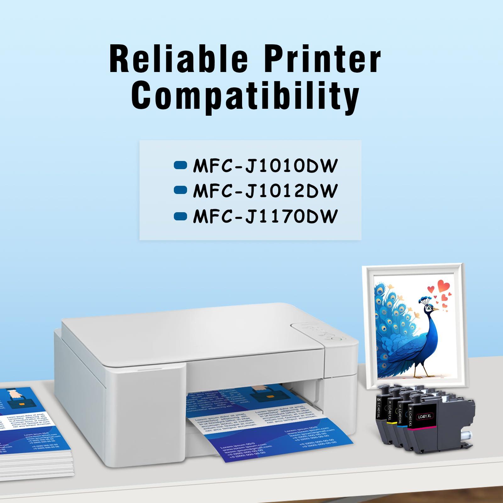 Printer Ink LC401 LC401XL LC 401 MFC-J1010DW Ink Cartridges Replacement for Brother LC 401 XL 401XL Work with Brother Printer with MFC-J1170DW MFC J1010DW MFC-J1012DW (Black, Cyan, Magenta, Yellow) - Image 2