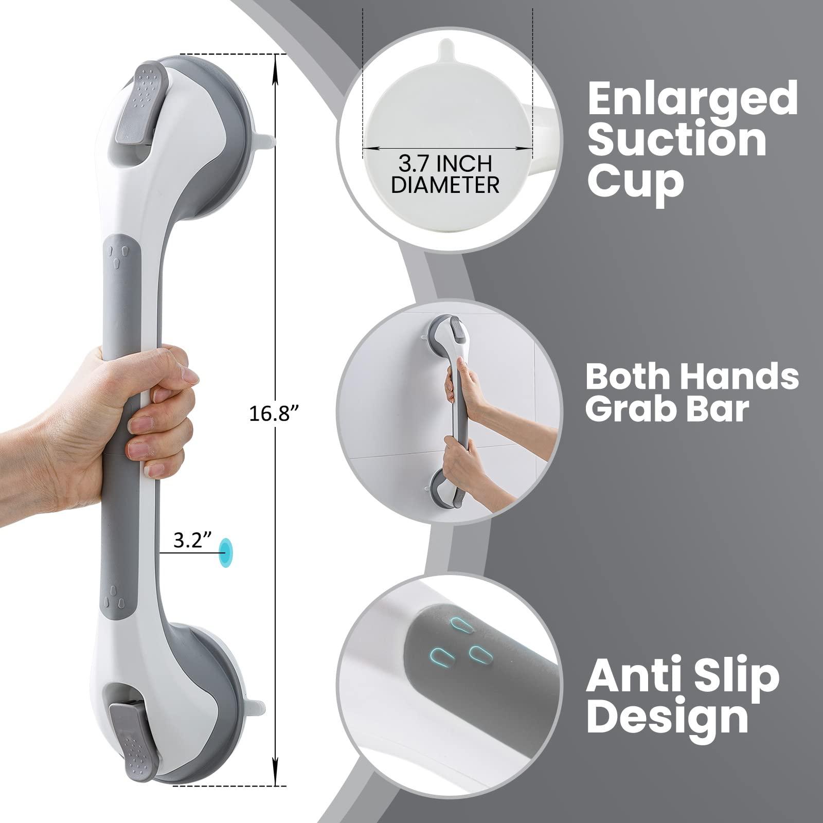 TAILI 16 Inch Suction Cup Grab Bars for Bathroom & Shower, Heavy Duty Bathtub Grip, Grey & Blue - Image 2