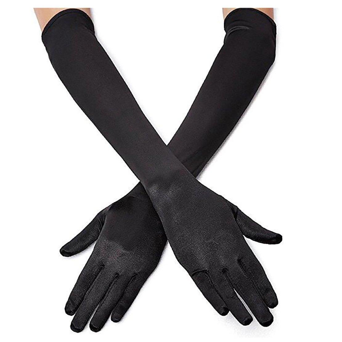 Long Opera Party Gloves for Women 1920s 20s Satin Gloves Costumes Elbow Length Bridal Evening Dress, 21.6 inches