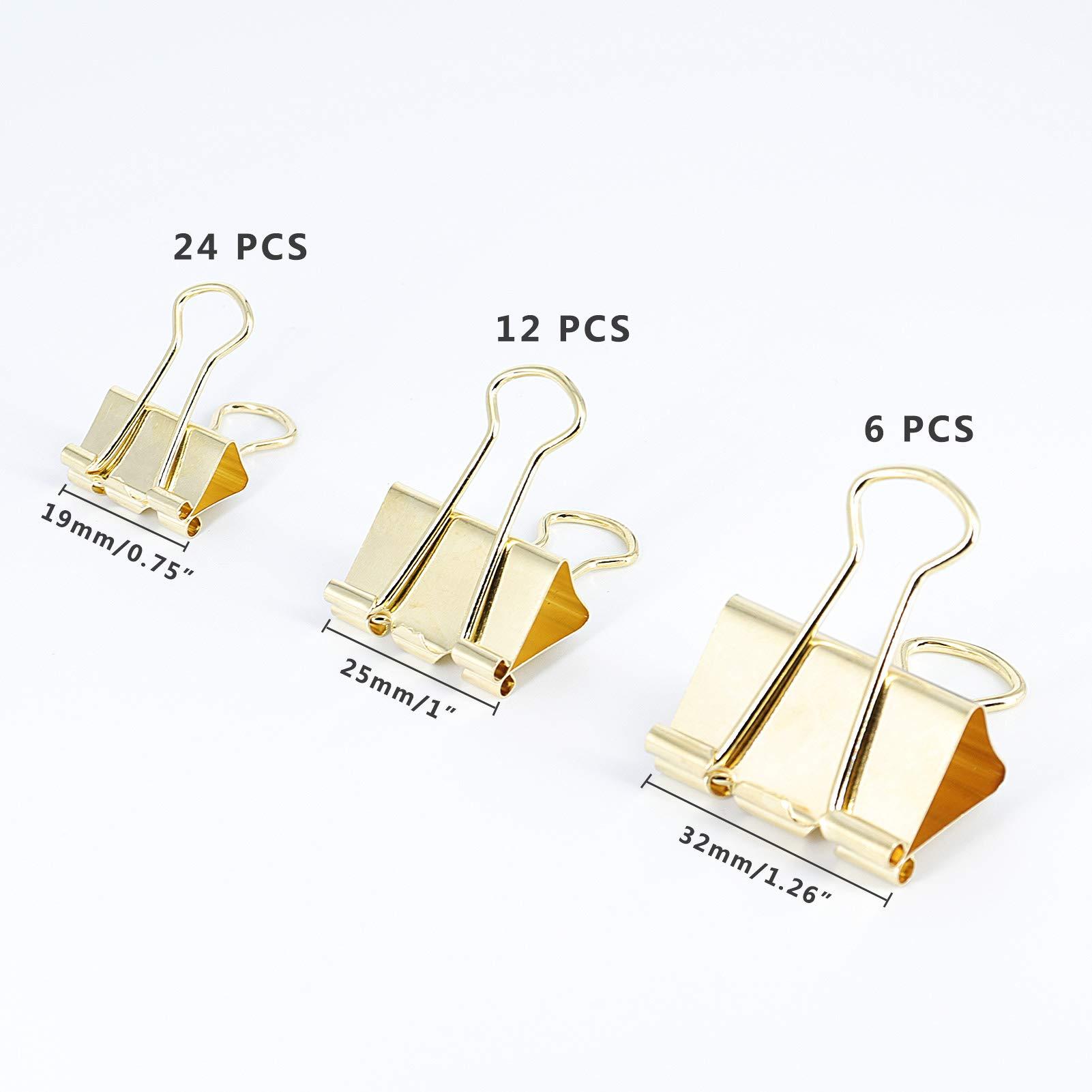 Gold Binder Clips Paper Clamps, Assorted Sizes Set (Small, Medium, Large) for Office School and Home Supplies - Image 3