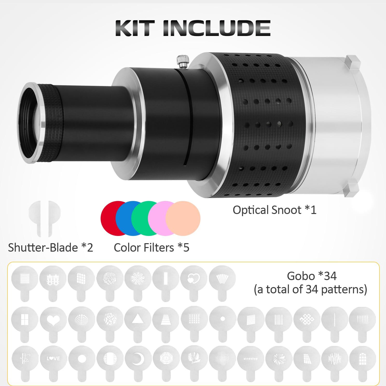 Bowens Mount Spotlight Conical Optical Snoot kit, Photography Studio Lighting Accessory with 34 Gobos & 5 Color Filters Compatible for Aputure Amaran Godox Neewer LED Video Speedlite Light - Image 9