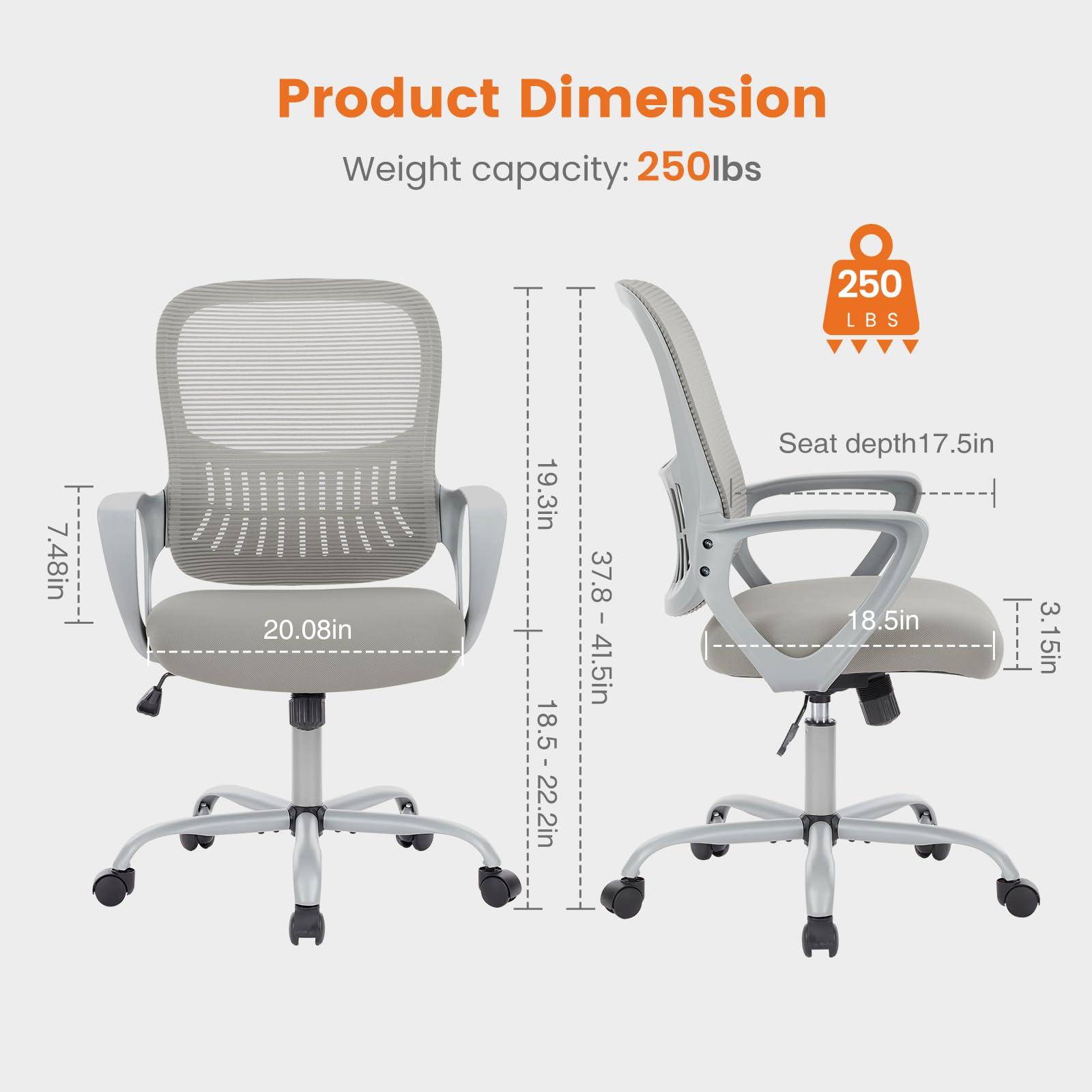 Office Computer Desk Managerial Executive Chair, Ergonomic Mid-Back Mesh Swivel Rolling Work with Wheels, Comfortable Lumbar Support, Comfy Arms for Home, Bedroom, Study, Student, Black - Image 3