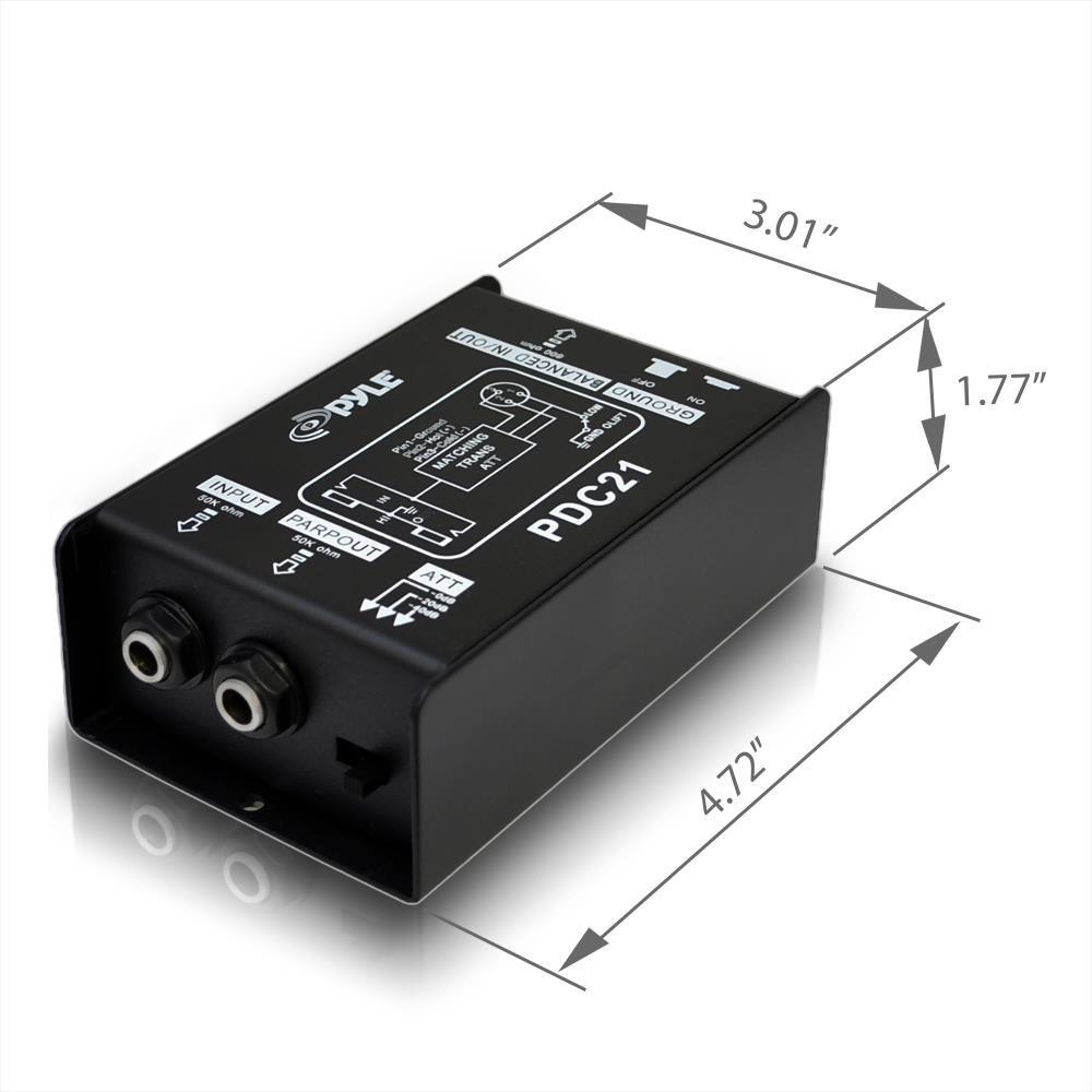 Pyle Premium Direct Injection Audio Box - 2.36" x 4.09" Passive DI Unit Hum Eliminator w/ Input Attenuator to Connect Guitar & Bass, 1/4'' Impedance Transformer Connector to Balanced & Unbalanced XLR - Image 5