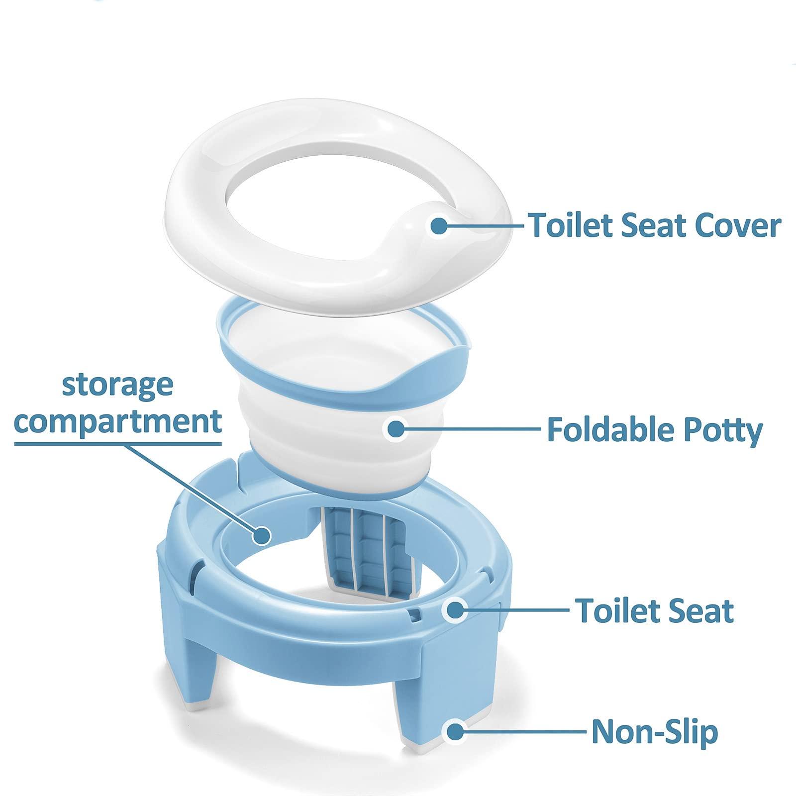 MCGMITT Potty Training Toilet Seat for Toddlers Boys Girls, Portable Baby Toilet Folding Kids Potty Chair Cover with Splash Guard for Travel, Including 3 Non-Slip Feet and Storage Bag (Blue) - Image 5