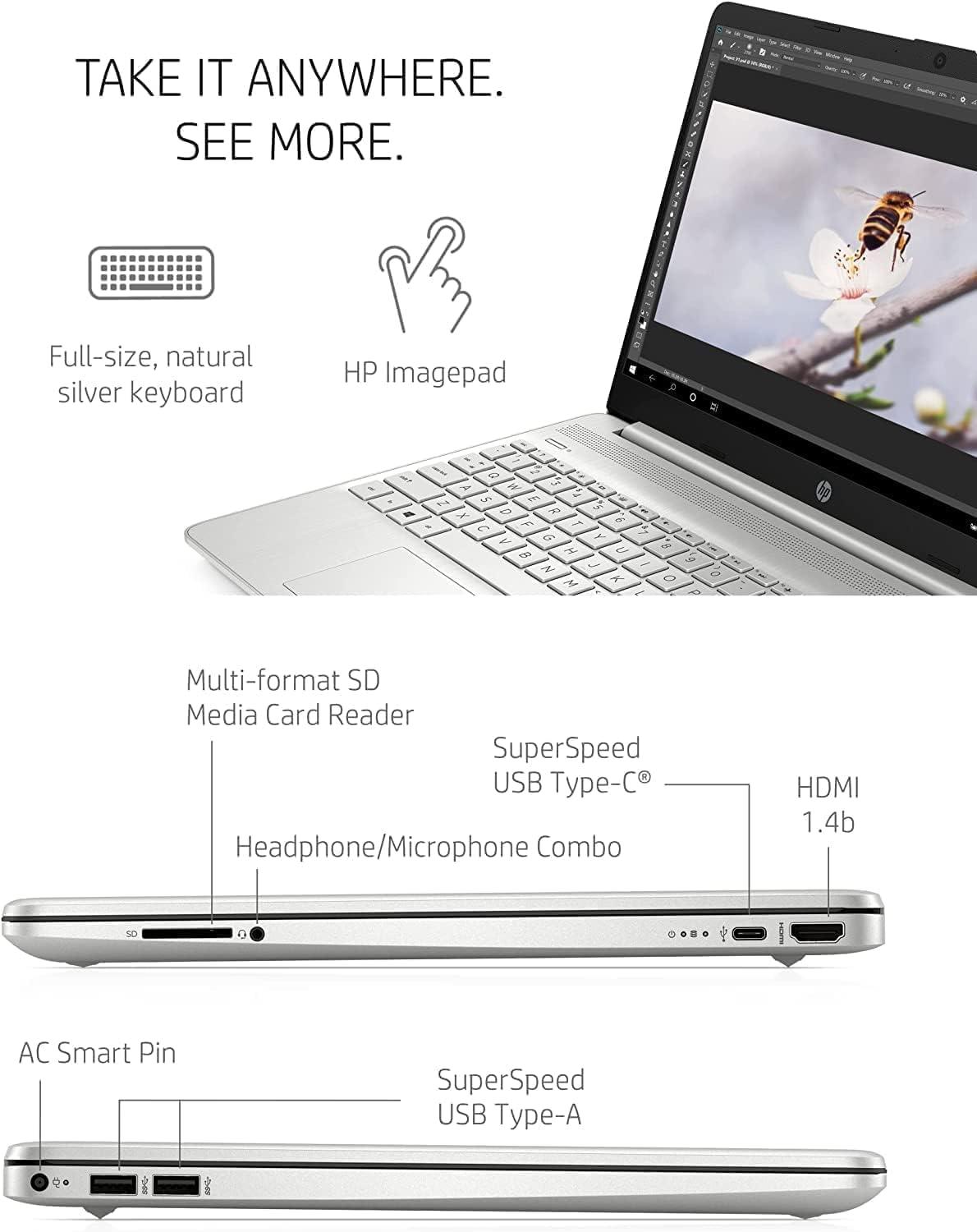 HP Laptop, 15.6 inch Business & Student Laptop Computer, Windows 11 Home Laptop with Microsoft Office Lifetime License, Intel Core i5-1135G7 Processor, 36GB RAM 1TB SSD, Plusera Earphone, Silver - Image 2