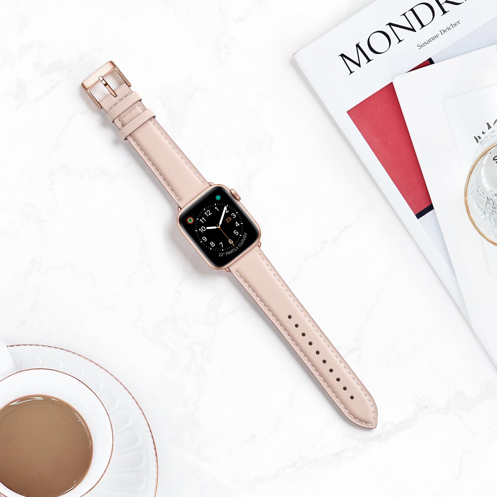 OMIU Leather Bands Compatible with Apple Watch Band 38mm 40mm 41mm 42mm 44mm 45mm 46mm 49mm, Genuine Leather Wristband Starp for iWatch SE Series 10 9 8 7 6 5 4 3 2 1 Ultra for Women Men - Image 5