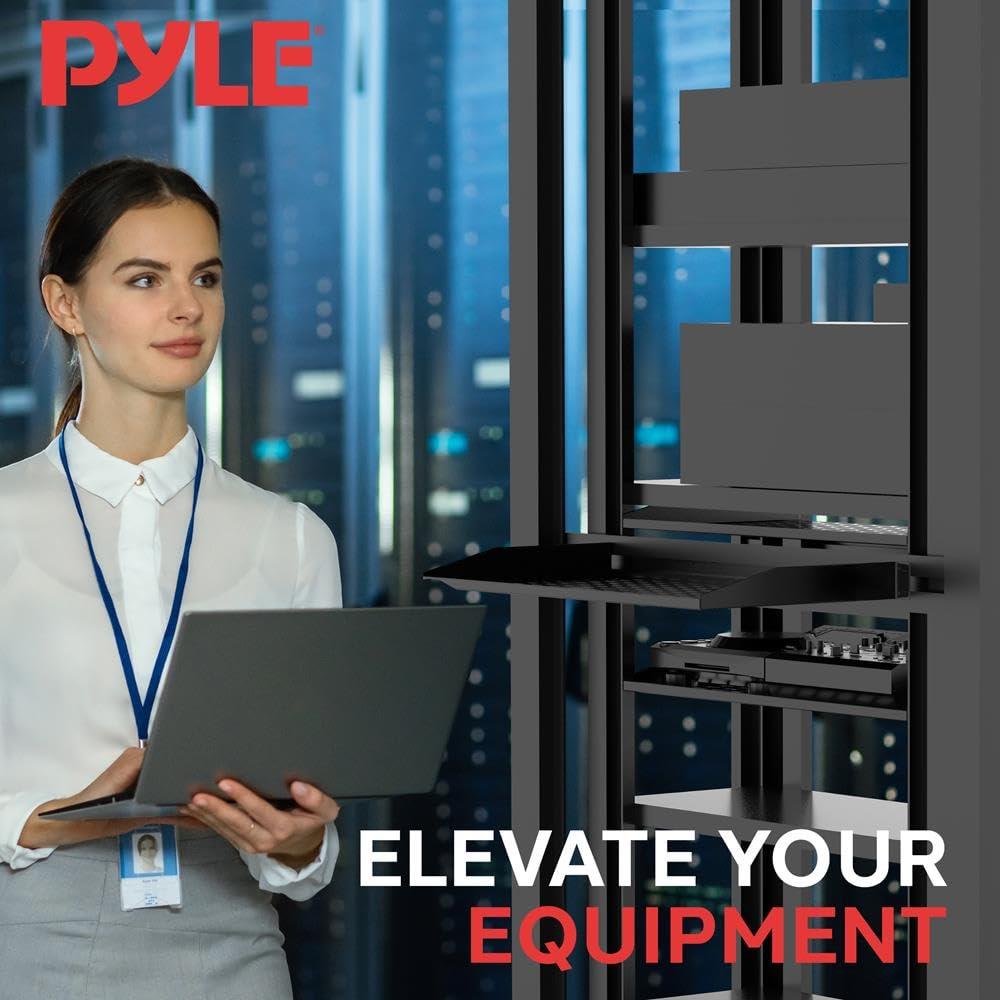 Pyle 2-Pc 1U Server Rack Shelf, Vented Shelves for Good Air Circulation, Cantilever Mount, Wall Mount Rack, Universal Device, Cabinet Shelf, Computer Case Mounting Tray, Black-Pyle PLRSTN14UX2 - Image 7