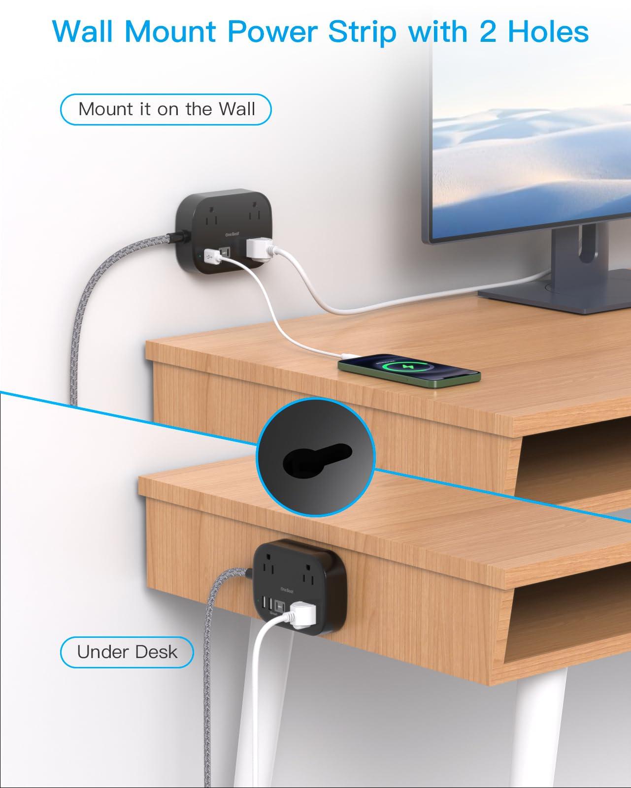 One Beat Cruise Ship Essentials,Travel Power Strip with USB C,Flat Plug Extension Cord with 3 Outlets 4 USB Ports(2 USB C),5 ft Desk Wall Outlet Extender,Non Surge Protector for Cruise,Dorm, Black - Image 6