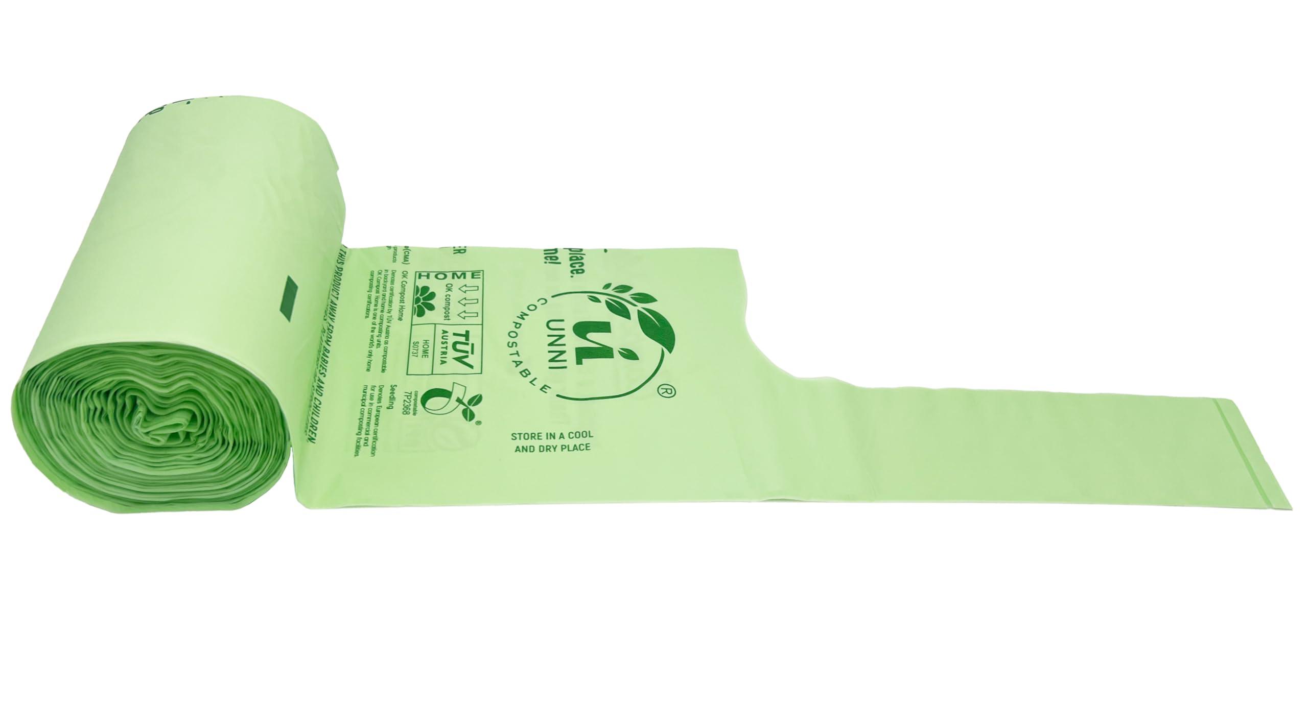UNNI Compostable T-Shirt Bags with Handle-Tie, 8 Gallon, 30 Liter, 30 Count, 0.8 Mil, Medium Kitchen Food Scrap Waste Bags, ASTM D6400, US BPI, CMA and OK compost HOME Certified, San Francisco - Image 4