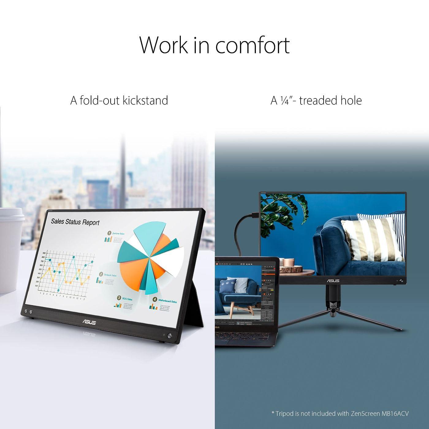 ASUS ZenScreen 15.6” 1080P Portable Monitor (MB16ACV) - Full HD, IPS, Eye Care, Flicker Free, Blue Light Filter, Kickstand, USB-C Power Delivery, for Laptop, PC, Phone, Console - Image 6