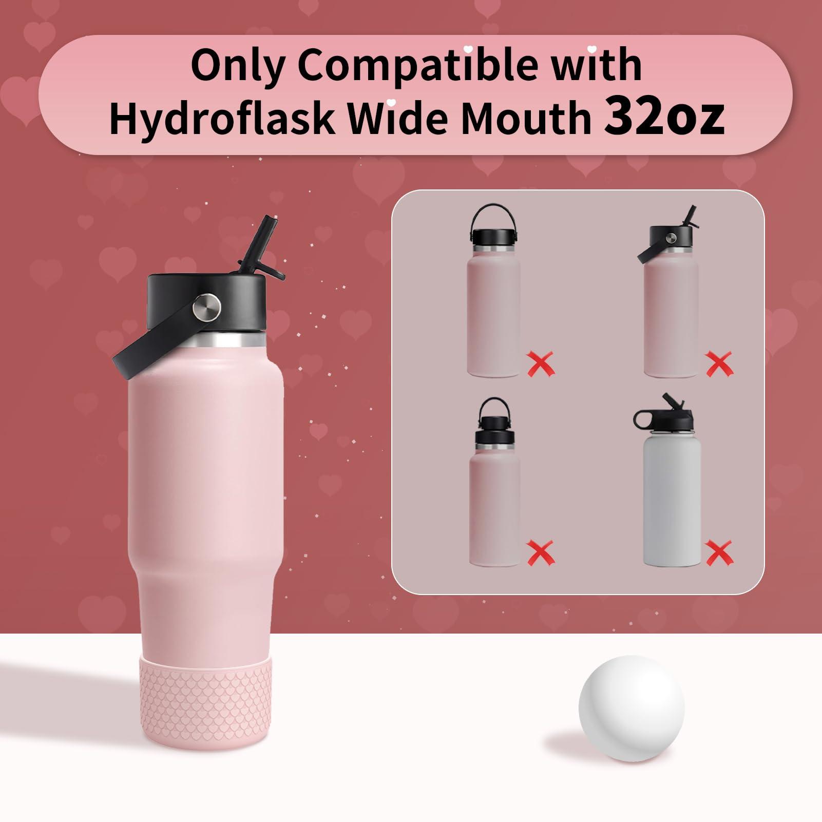 WUQID Heart Shape Silicone Boot, Compatible with Hydro Flask Wide Mouth Vacuum Water 32oz Bottle, Anti-Slip Reduce Dent Protective Bottom Sleeve Cover - Image 2