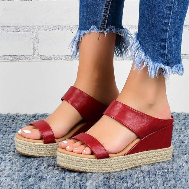 2025 Platform Sandals Women Fashion Wedges Sandals Casual Comfortable Mid Heels Open Toe Espadrilles Sandals Slip on Shoes Dressy Summer Flat