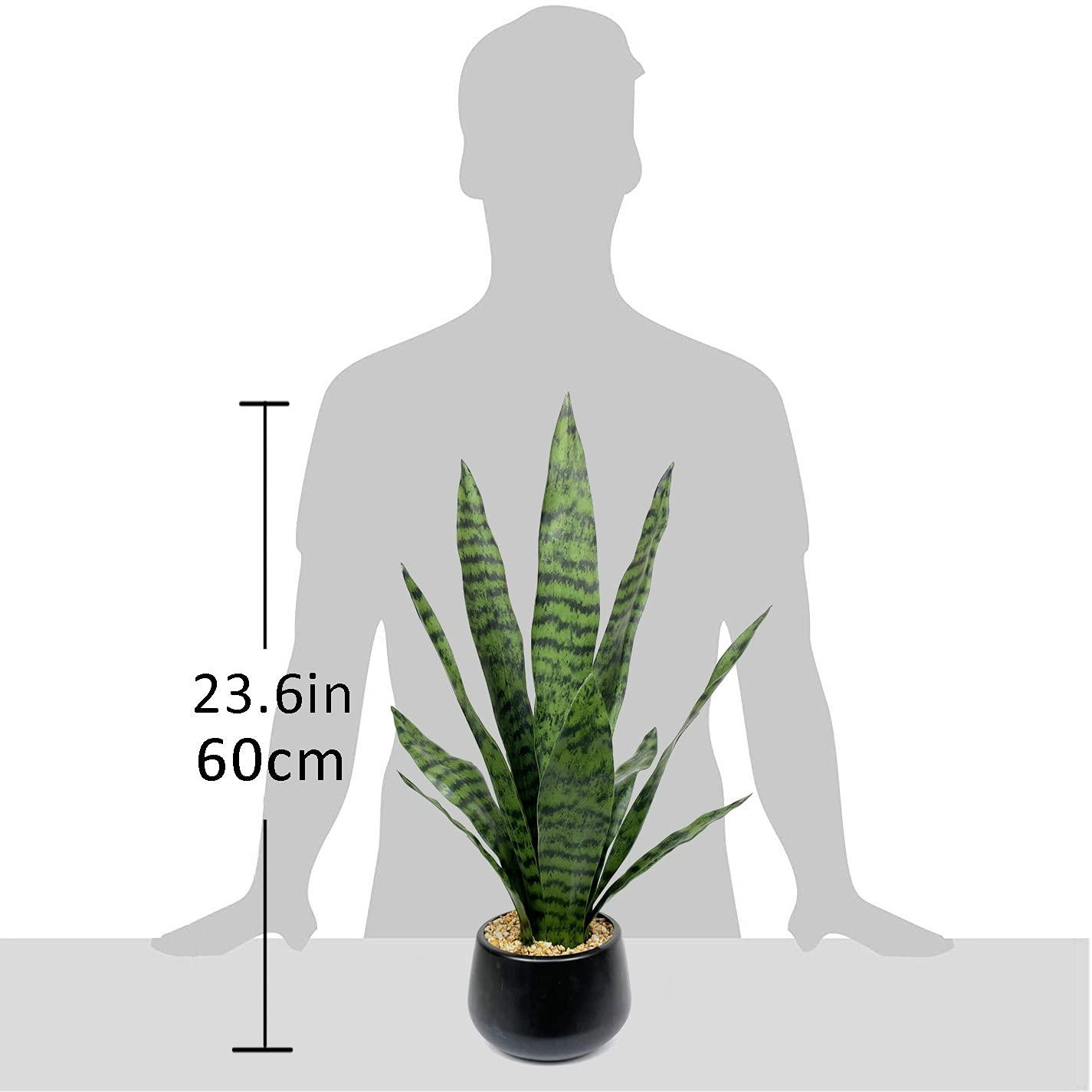 Ollain Artificial Snake Plant with Potted 23.6" Fake Plastic Sansevieria Faux Plants in Pot for Outdoor Window Box Verandah Planter Indoor Outside Home Garde Office Room Gardening Decoration - Image 3