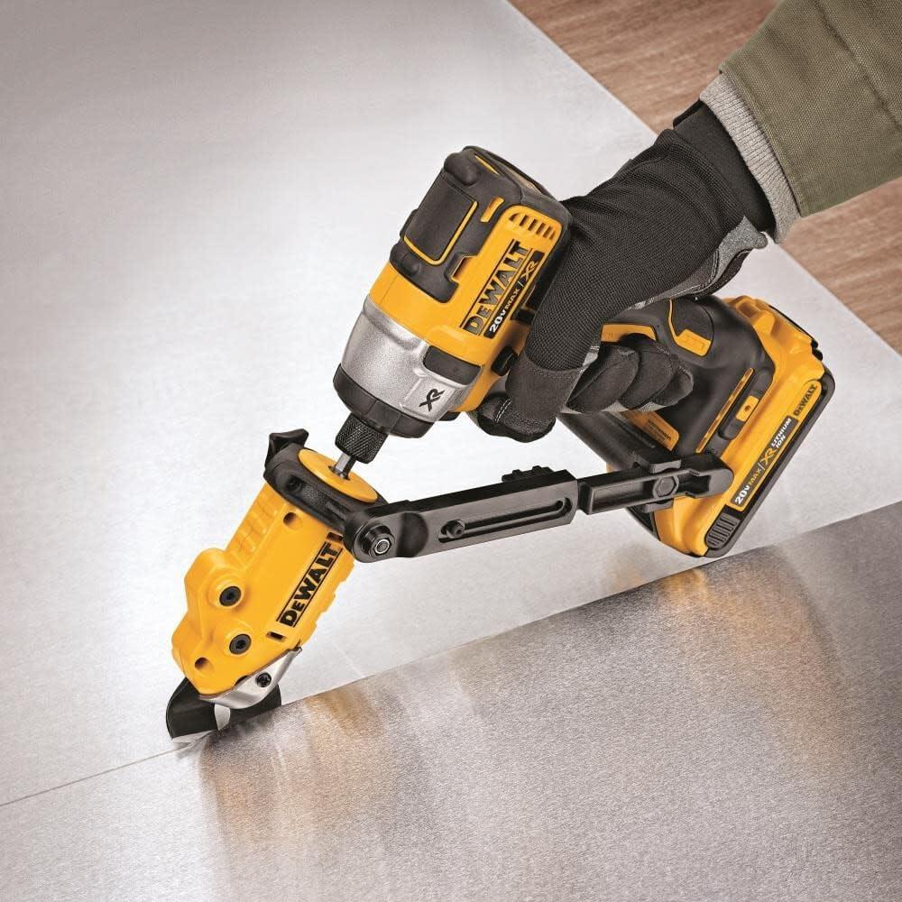 DEWALT Metal Shear/Cutter Drill Attachment, Impact Ready, 360 Degree Pivoting Head, Cuts 18GA Material (DWASHRIR)(Yellow, Black) - Image 2
