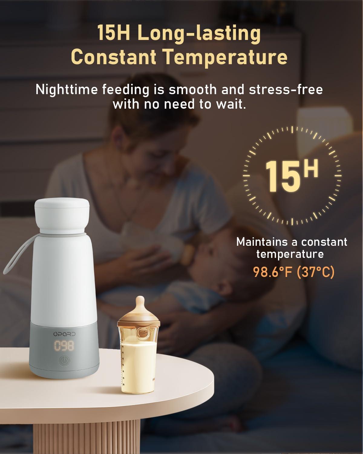 Opard Portable Bottle Warmer for Travel, Dual Heating Modes for Breastmilk, Formula, Water, 4 Adjustable Temp Cordless Milk Bottle Warmer on The go, 12 oz Capacity Car Bottle Warmer for Baby - Image 4