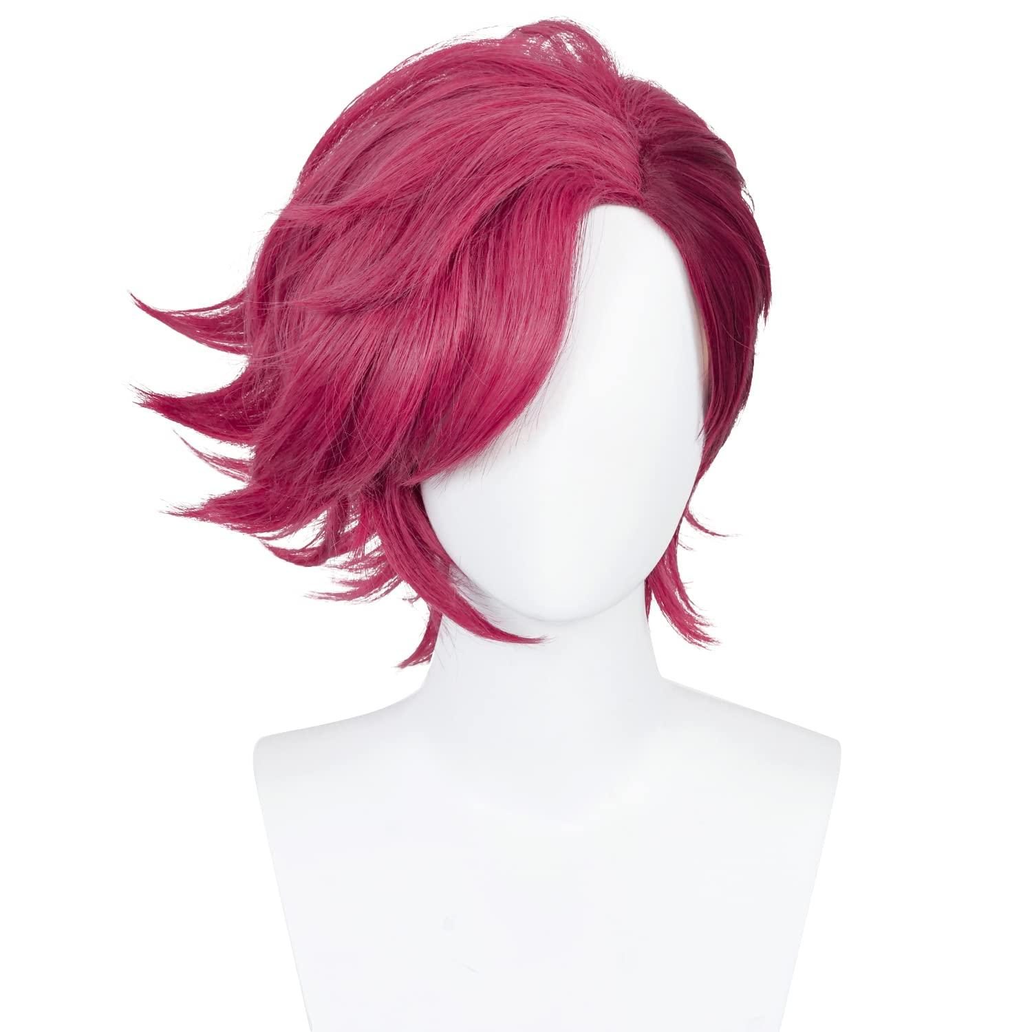 XiongXiongLe Vi Wig Cosplay The Piltover Enforcer Wine Red Short Straight Synthetic Hair Wig for Men Boy Costume Halloween Party Carnival Nightlife Weddings(Vi)