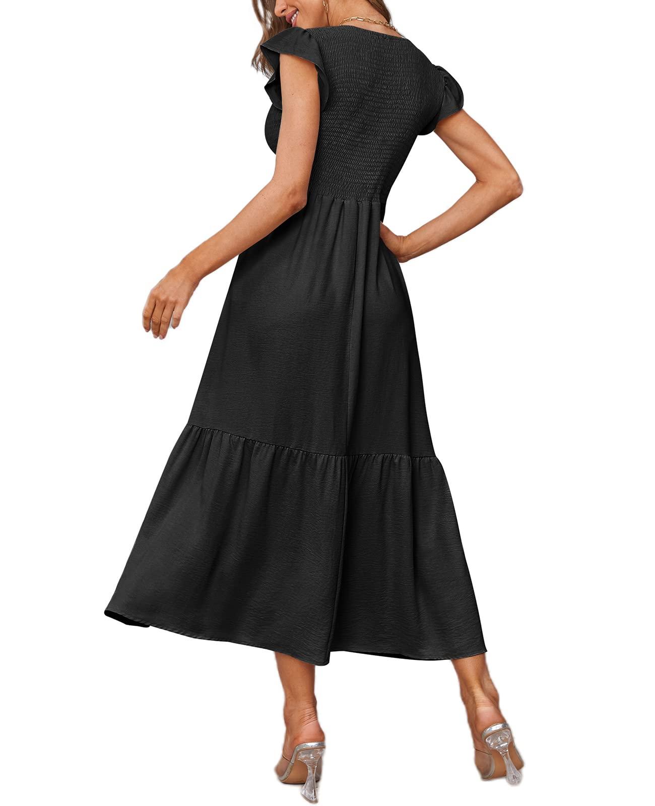 OFEEFAN Women's Casual Maxi Dresses with Pockets Ruffle Sleeve Smocked Dress XS-2XL - Image 4
