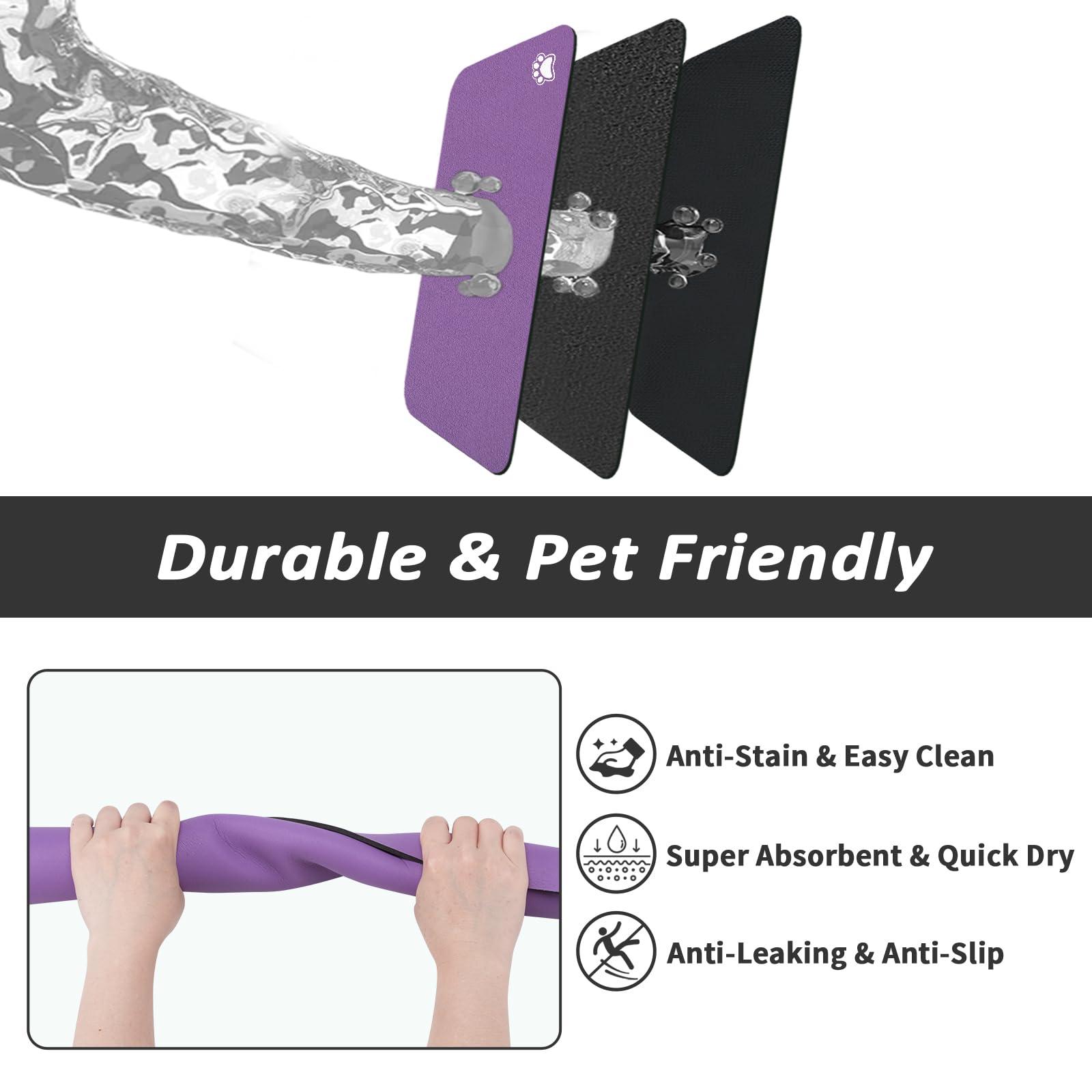 HotLive Pet Feeding Mat - Absorbent Dog Mat for Food and Water, No Stains Cat Bowl Mat, Easy to Clean Pet Placemats, Quick Dry Dog Water Dispenser Mat for Messy Drinkers | Purple 12"x 19" - Image 6