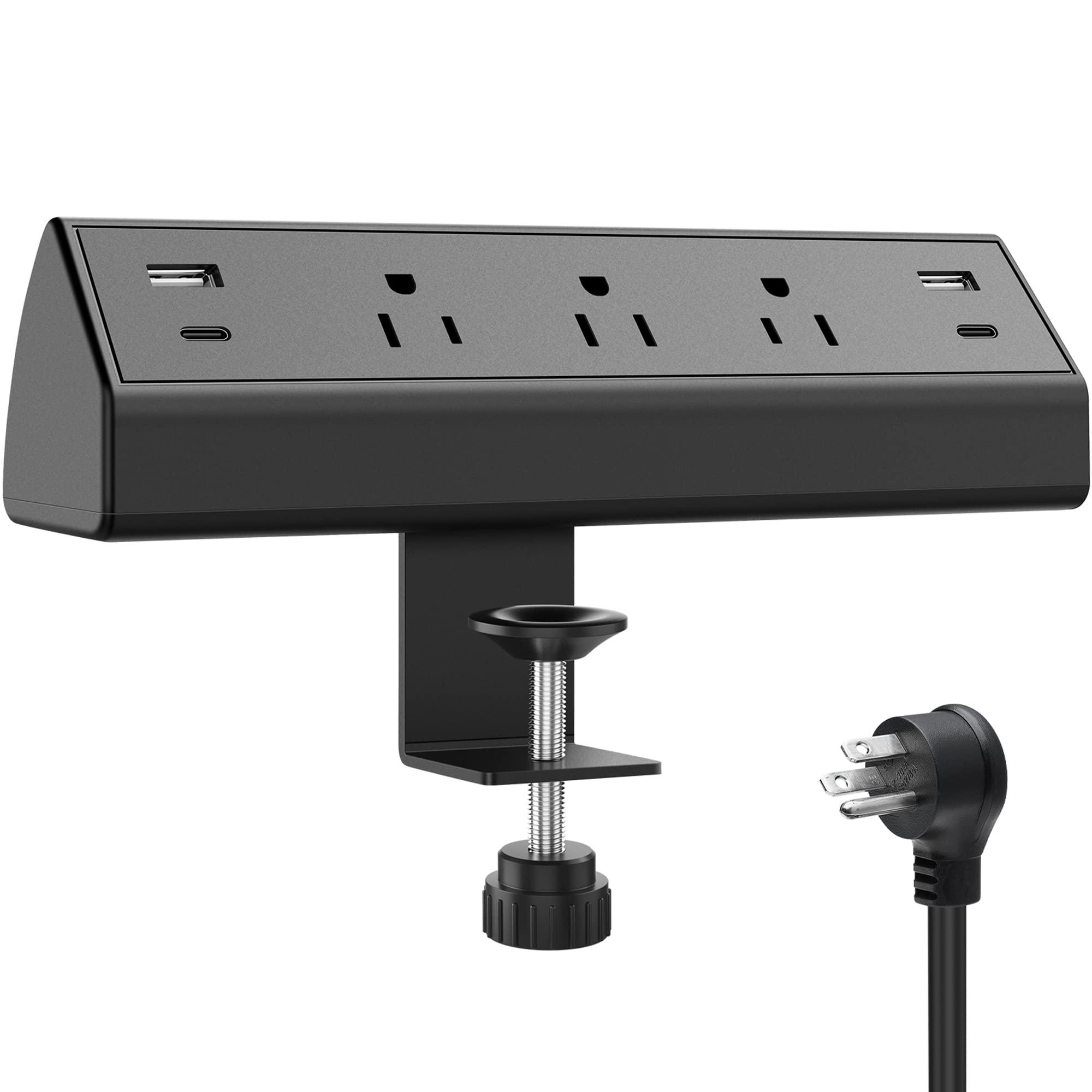 Desk Clamp Power Strip USB C,Desktop Mount Surge Protector,40W Fast Charging Station,2 PD 20W USB C Ports,3 Outlets,Desk Edge Power Strip for Home,Office,Fit 1.96" Tabletop Edge,ETL Listed