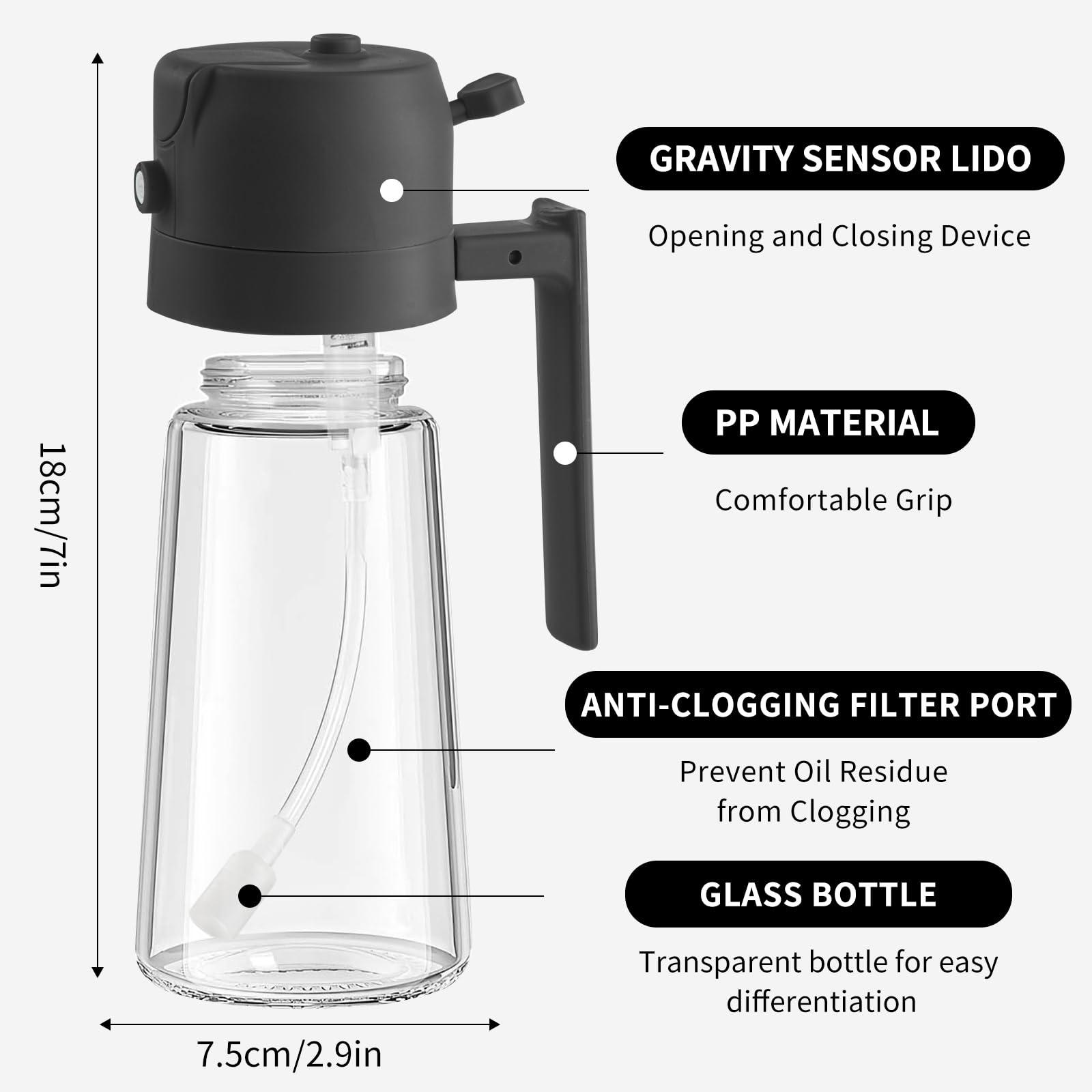 2 in 1 Olive Oil Dispenser and Oil Sprayer Premium Glass Oil Bottle with Non-Drip Spout Oil Mister for Cooking, Kitchen, Salad, Barbecue Green+Black 470ML/ 15.9fl.oz 2pcs - Image 2