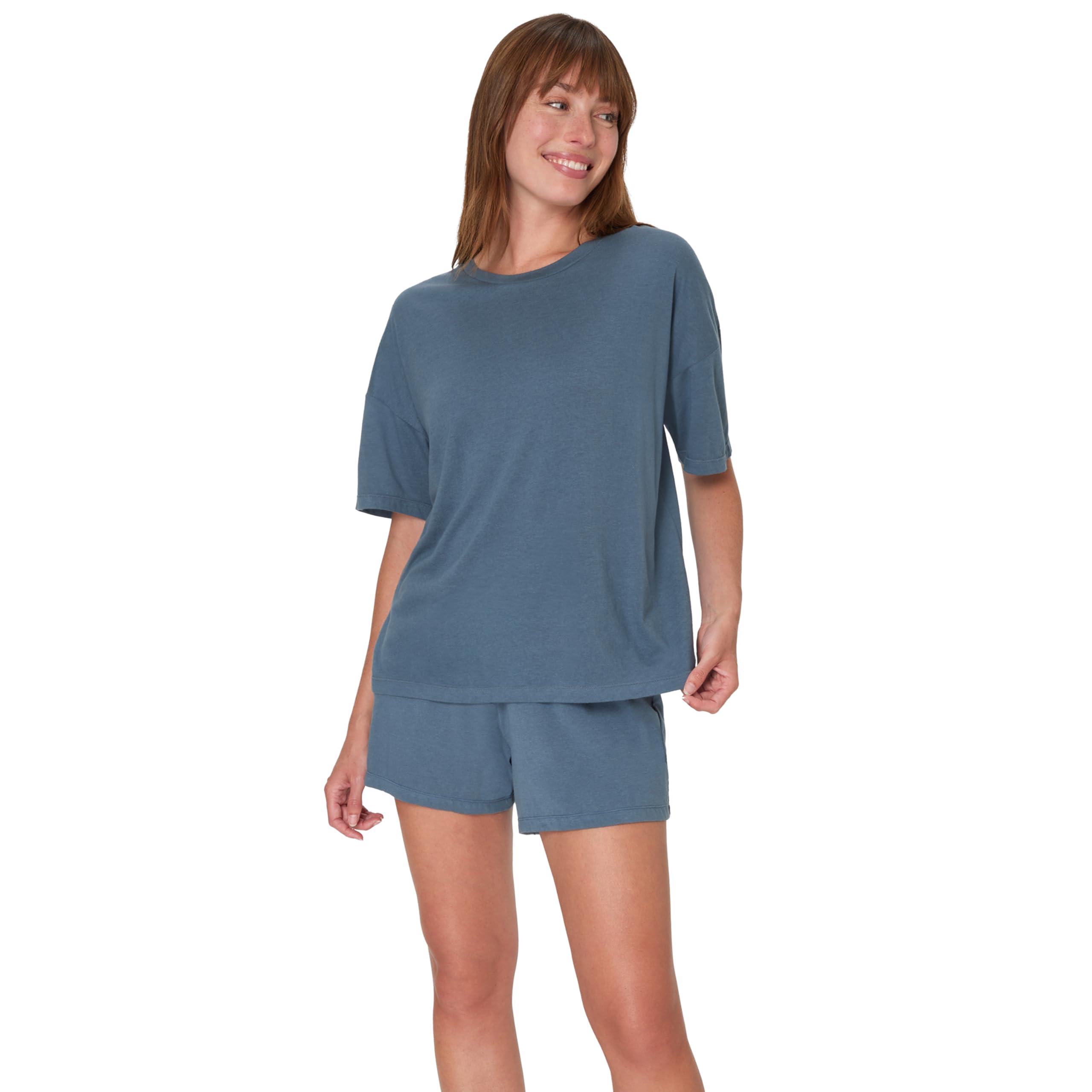 Hanes Women's Originals 2 Piece Lounge, Comfywear Supersoft Boxy T-Shirt & Sleep Shorts Loungewear Set