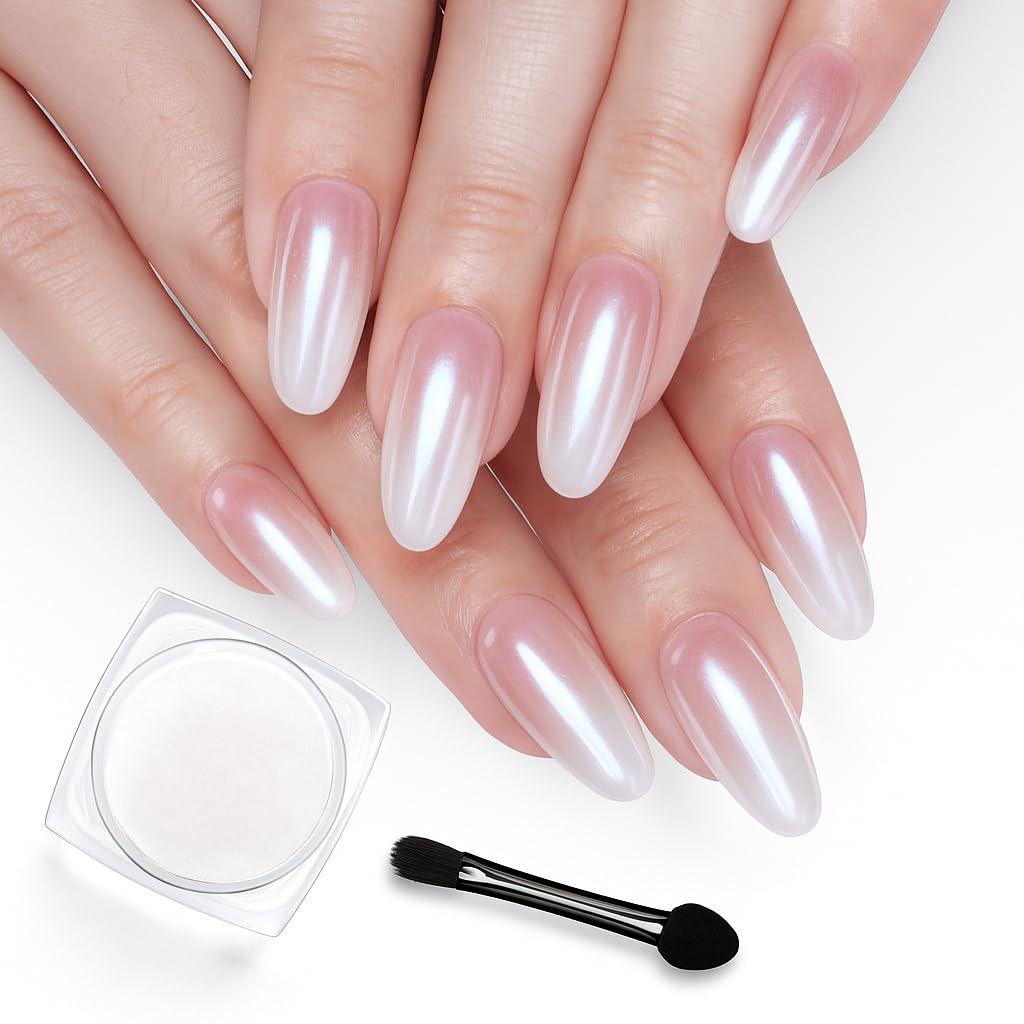 beetles Gel Polish White Chrome Nail Powder for Gel Nails, Pearl Nail Powder Mirror Effect Nail Glitter Manicure Holographic Pigment for Nail Art Design Gifts