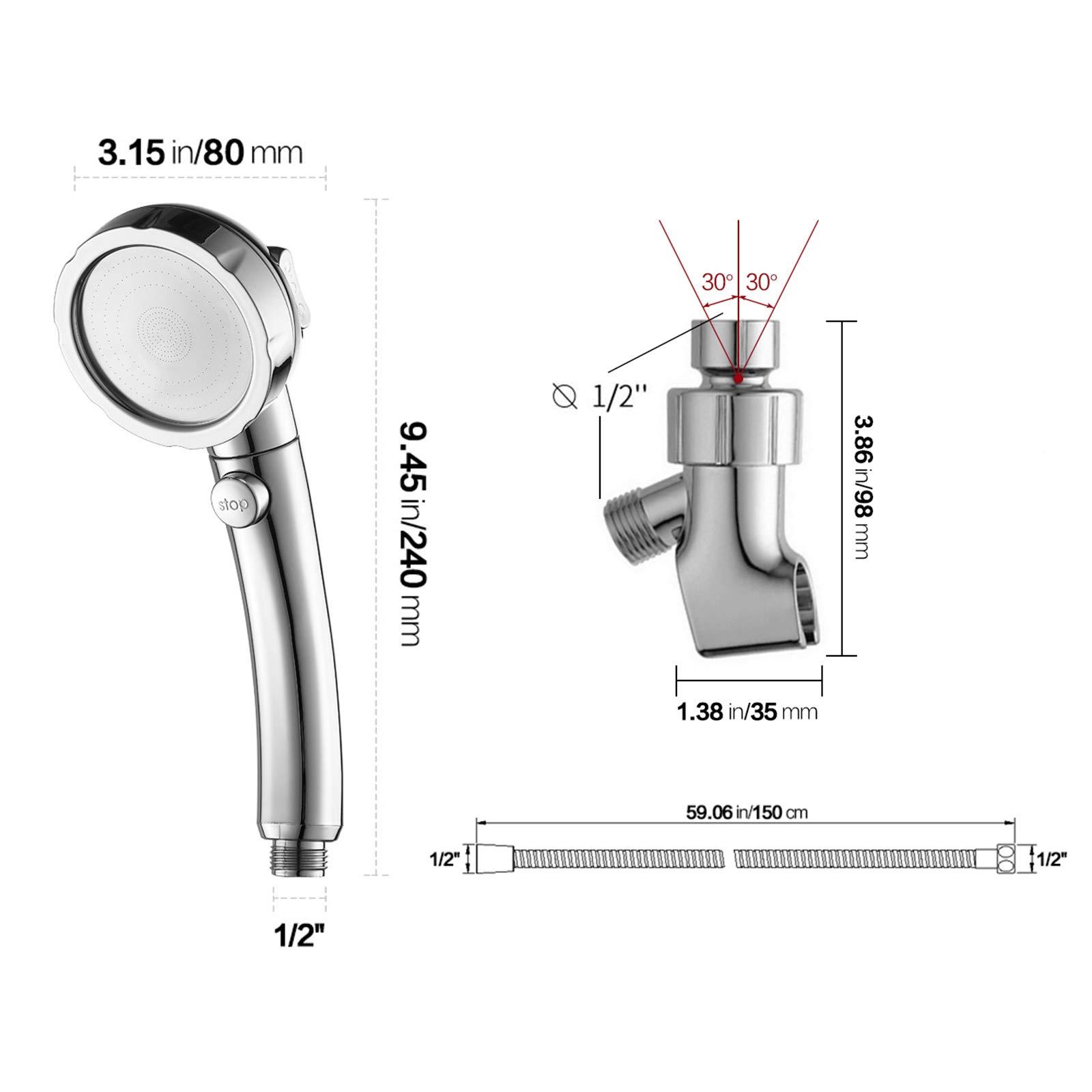 KAIYING Chrome High Pressure Handheld Shower Head with ON/OFF Pause Switch, 3 Spray Modes Shower Wand with Shut Off Button, Removable Camper Shower Head with Hose and Adjustable Angle Bracket - Image 2