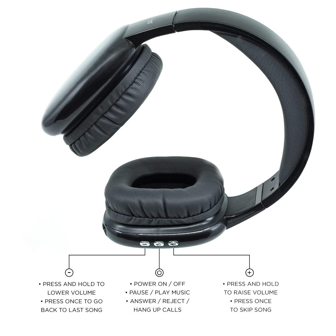 iJoy Ultra Wireless Headphones with Microphone- Rechargeable Over Ear Wireless Bluetooth Headphones with 10Hr Playtime, SD Slot, Backup Wire- Soft Cushion Wireless Headset with Mic (Black) - Image 4