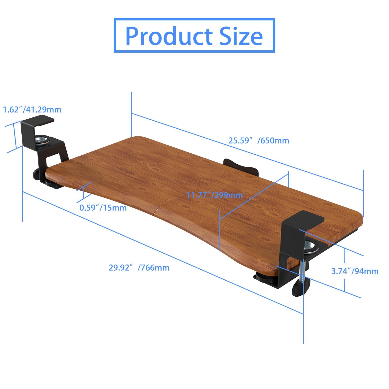 suptek Keyboard Tray Under Desk Pull Out with C Clamp Mount, Computer Keyboard & Mouse Tray, 25.6 (30 Including Clamps) x 11.8 inch Slide-Out Platform Computer Drawer for Typing, Dark Wood, DSF1SM - Image 3