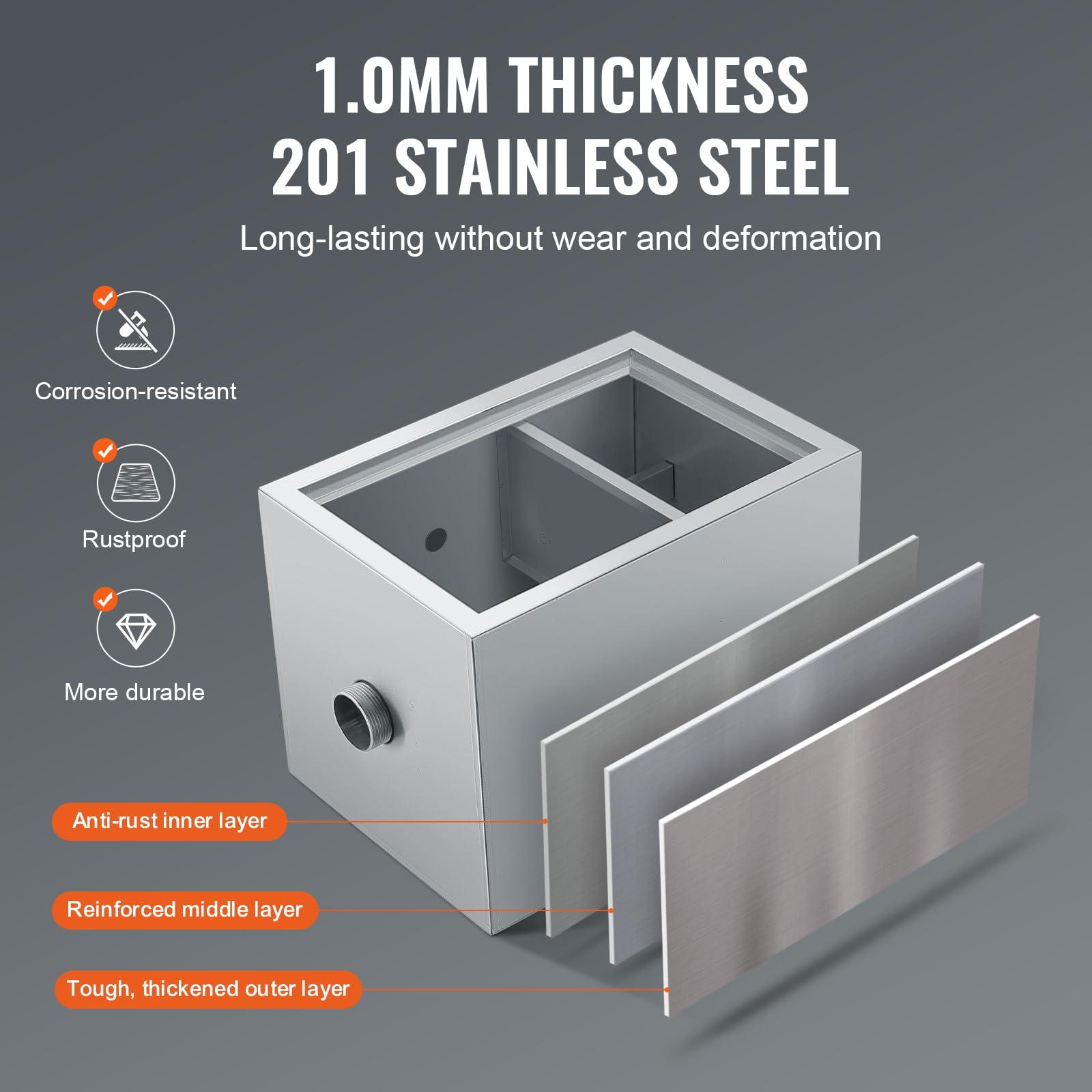 VEVOR Commercial Grease Trap, 8 LBS Grease Interceptor, Top Inlet Interceptor, Under Sink Stainless Steel Grease Trap, 2.8 GPM Waste Water Oil-water Separator, for Restaurant Canteen Home Kitchen - Image 5
