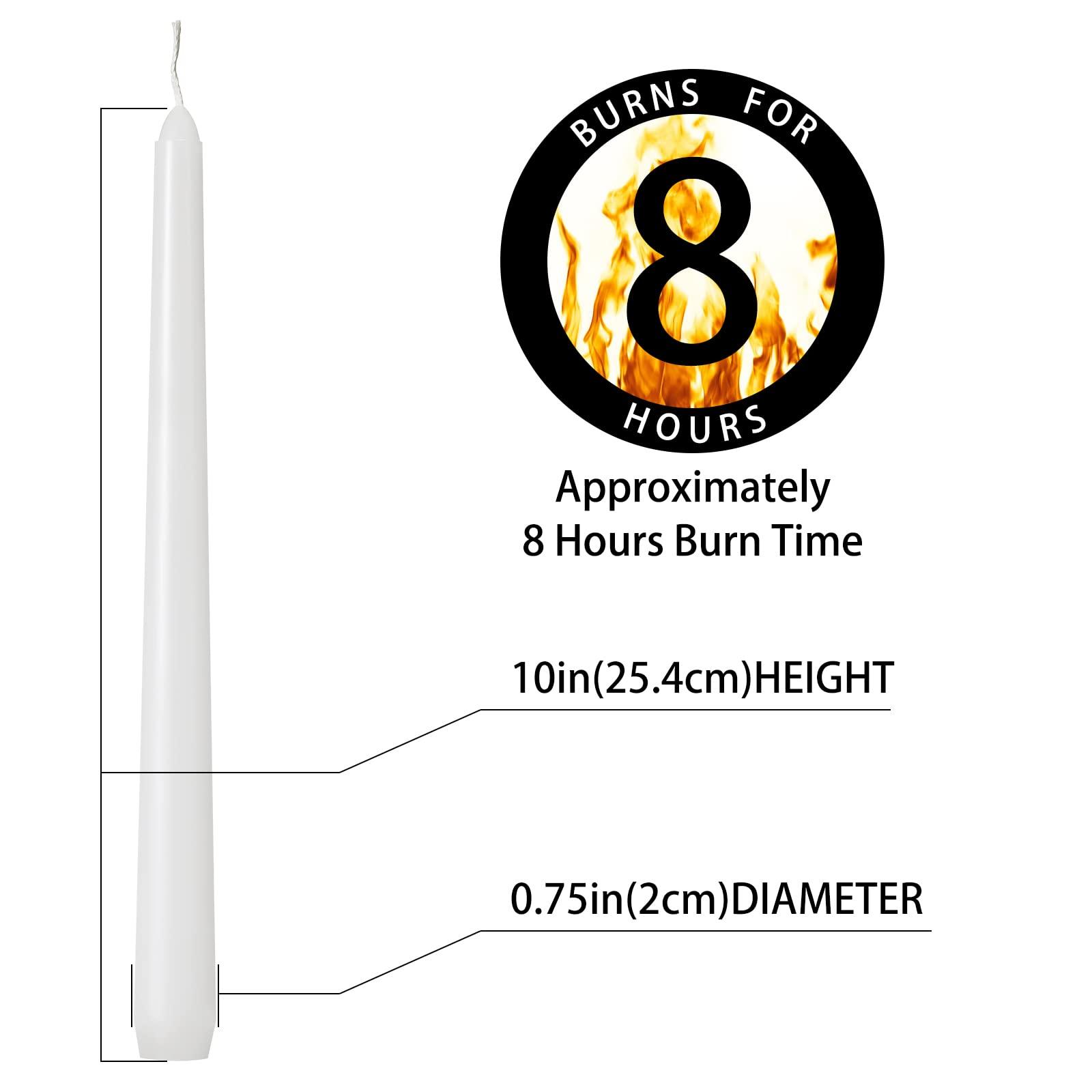 Tuyai 24 Pack Tall White Taper Candles, 10 inch (H) Dripless, Unscented Dinner Candle, Smokeless Taper Candles, Paraffin Wax with Cotton Wicks, 8 Hours Burn Time - Image 2