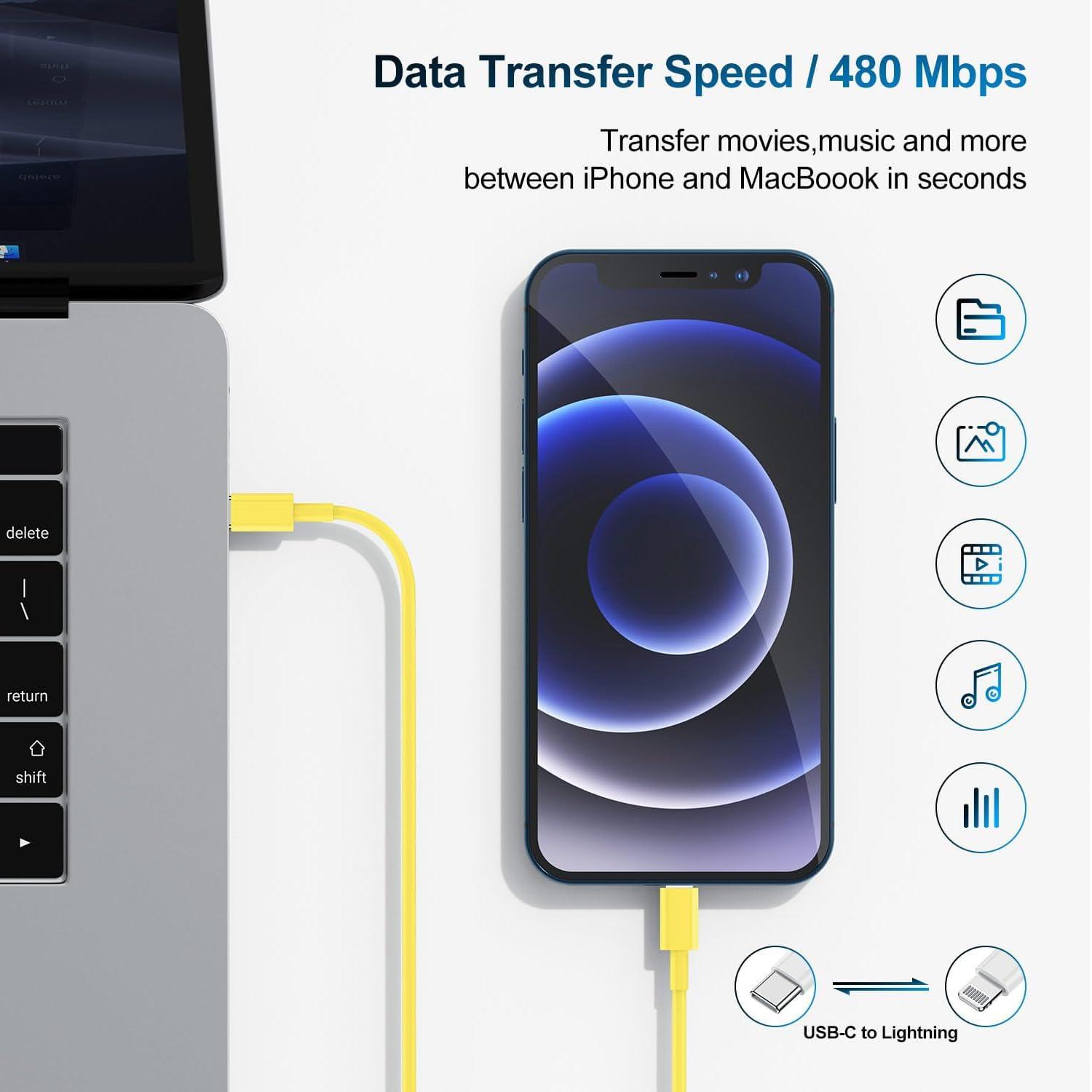 Phone Charger Fast Charging 10 FT, Long USB C to Lighting Cable 10 Foot with 20W USB C Rapid Phone Charger Block, Compatible with iPhone 14 Pro/13Pro Max/12/11Pro/Mini, 2 Pack - Yellow - Image 3