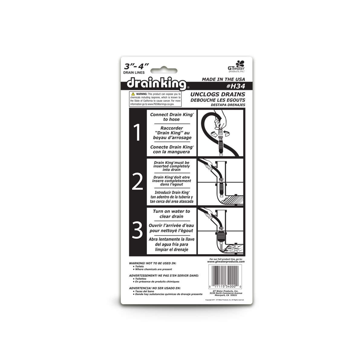 Drain King H34 Unclogs Sewer Lines, Main, and Outside Deck Drains, 3 To 4 Inch - Image 3