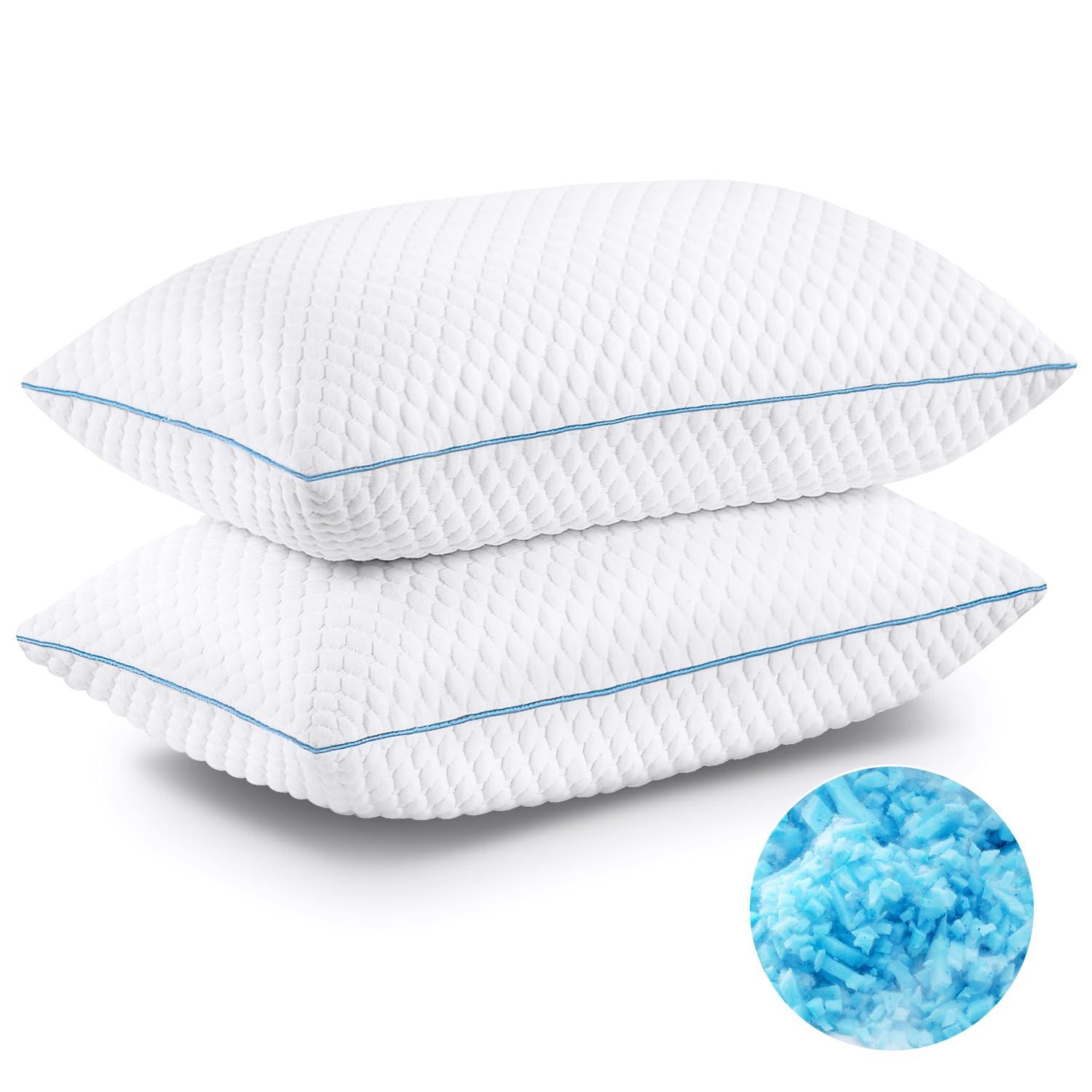 VVZ Cooling Bed Pillows Queen Size Set of 2, Shredded Memory Foam Pillows for Side Back Stomach Sleepers, Luxury Cool Gel Adjustable Firm Bed Pillows for Sleeping 2 Pack Queen Size 20 x 30 Inches - Image 9