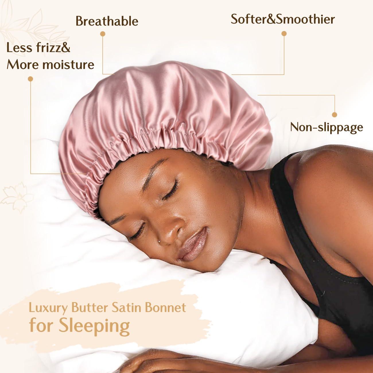 YANIBEST Adjustable Silk Bonnet Double Layer Satin Bonnet Hair Bonnet for Sleeping Bonnets for Women Hats Curly Natural Hair, Blush Pink - Image 2