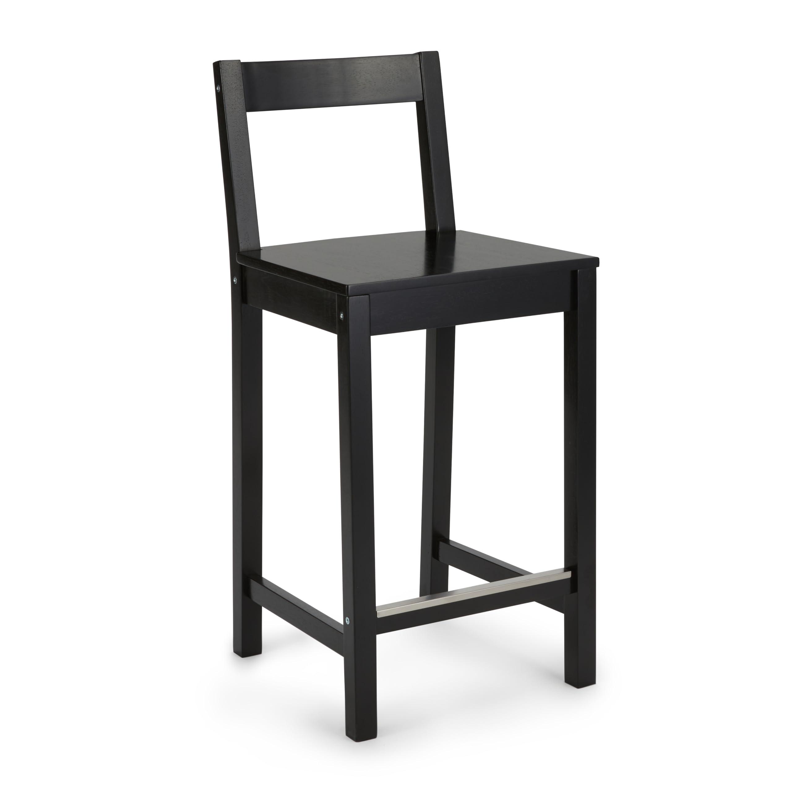 Amazon Basics Wooden Bar Stool with Backrest 24", Black, 1 Unit