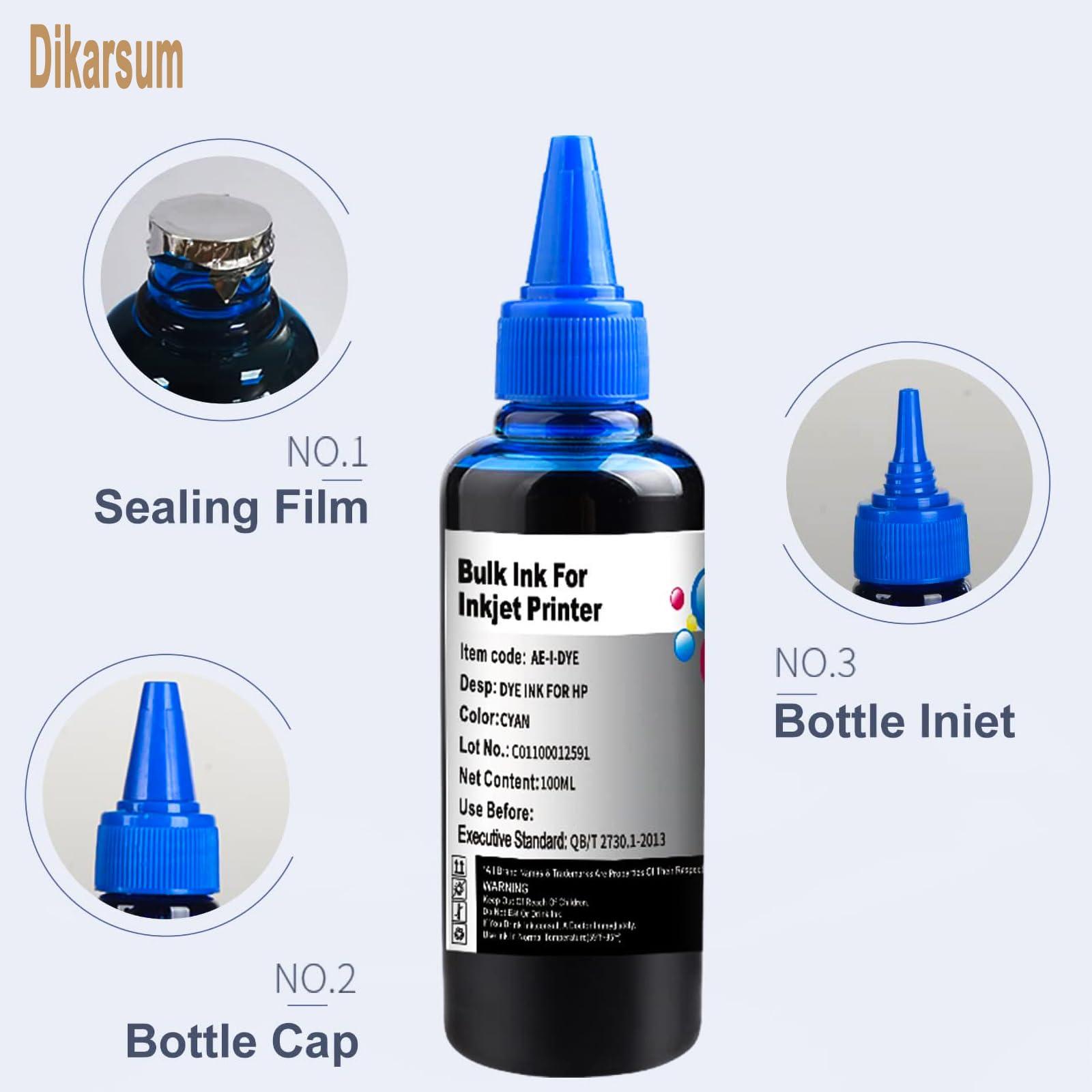 Dikarsum Refill Ink Kit for HP 60 61 62 63 94 95 96 564 920 901 902 932 933 934 940 950 951 952 Inkjet Printer Cartridges for Refillable Ink Cartridges CISS System with 4 Free Syringe(100ML 3BK C M Y) - Image 2