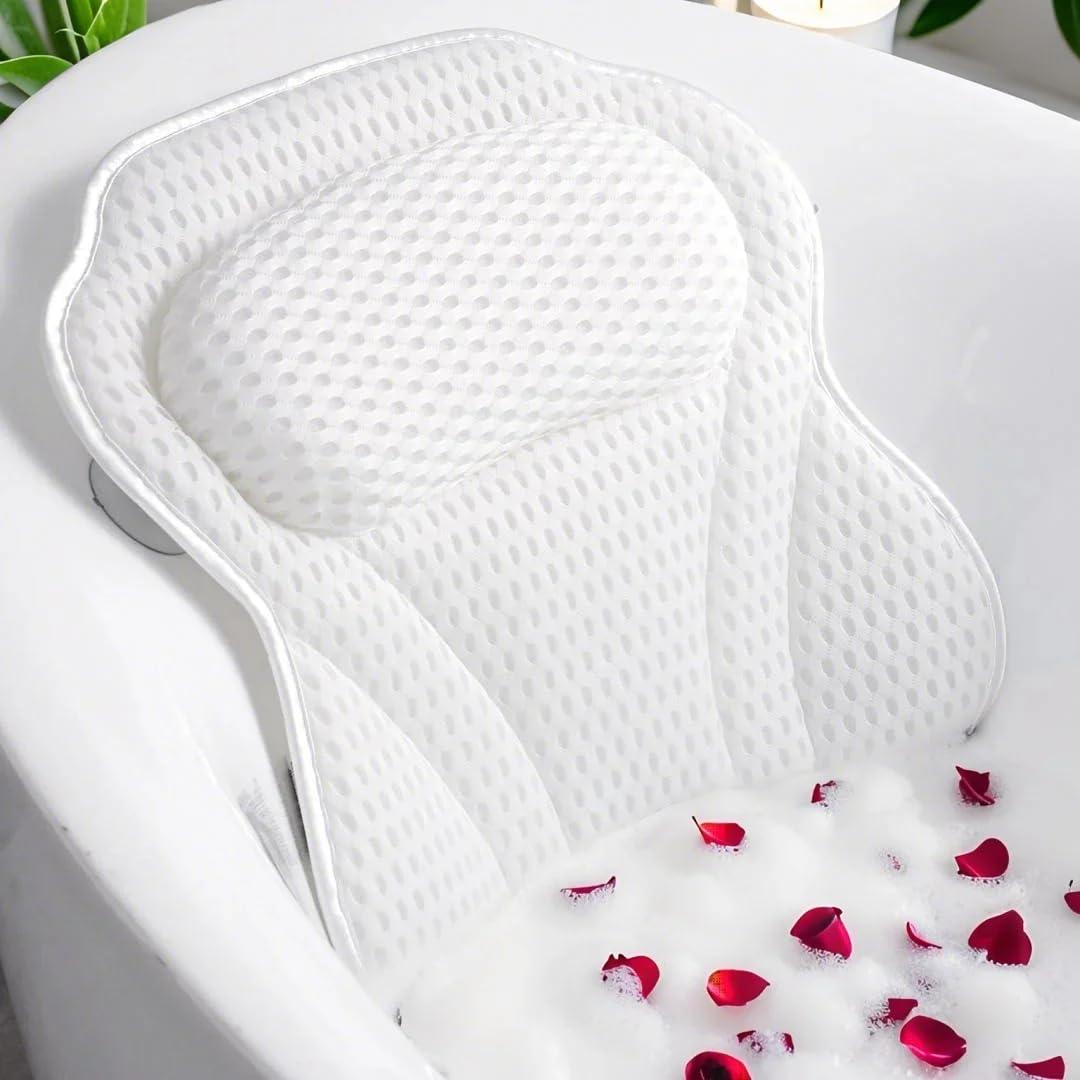 Bath Pillow Luxury Bathtub Pillow, 4D Bath Tub Pillows for Head, Neck and Back Support, Tub Pillow for Bathtub with 6 Non-Slip Suction Cups, Relaxing Bath Accessories Spa Gifts