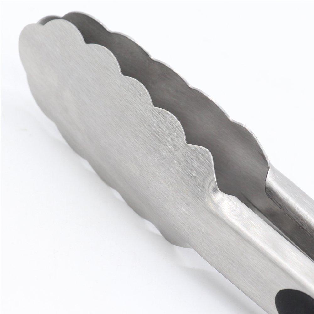 304 Stainless Steel Kitchen Cooking Tongs, 9" and 12" Set of 2 Sturdy Grilling Barbeque Brushed Locking Food Tongs with Ergonomic Grip, Black - Image 4