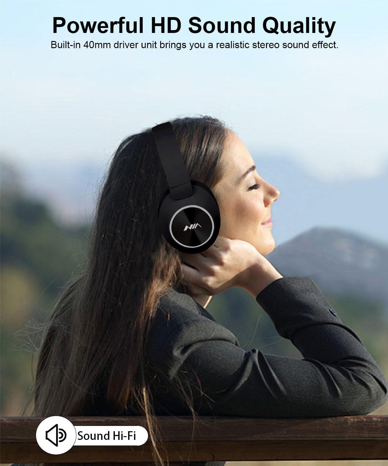 XuanGui Over Ear Wireless Bluetooth Headphones, 20H Playtime Wireless Headphones, HiFi Stereo and Lightweight Foldable Headphones with FM Radio, SD/TF for Home Work NX300, Black - Image 3