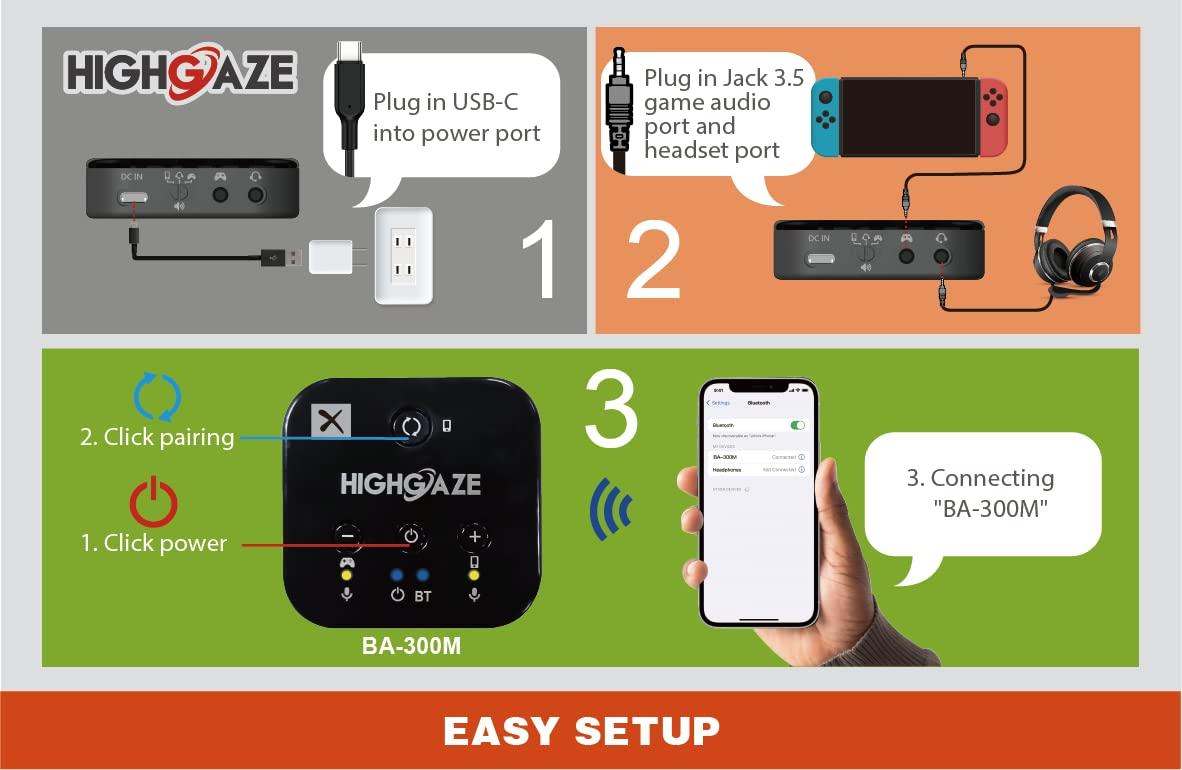 HIGHGAZE Bluetooth Chat & Play Audio Mixer Accessory for Switch Game Streaming with Smartphone & PS4 PS5 or Xbox, Discord, Voice call to Headset with aptX Audio, Adjust Game Volume Balance - Image 5