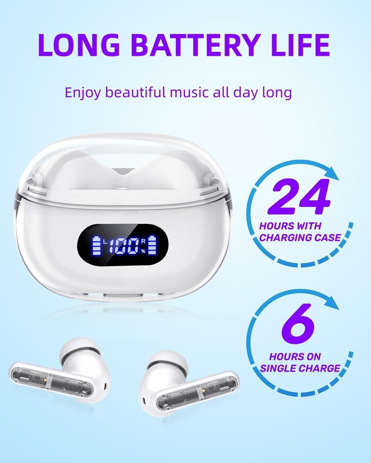 AIgetopANC Wireless Earbuds P1 PRO with Translucent Style, Bluetooth Headphones with Clear Call Mics, IPX7 Waterproof Ear Buds Deep Bass Wireless Earphones, 30H Compatible with Samsung TV Android iOS - Image 4